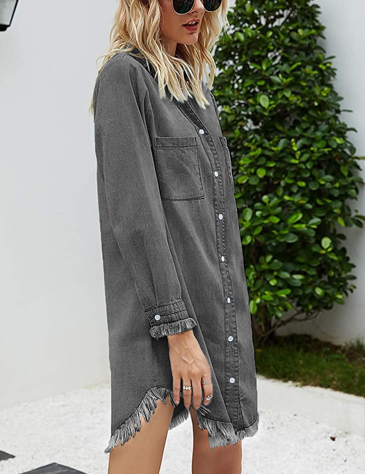 Zilcremo Women Denim Shirt Dresses Long Sleeve Shirt Dresses