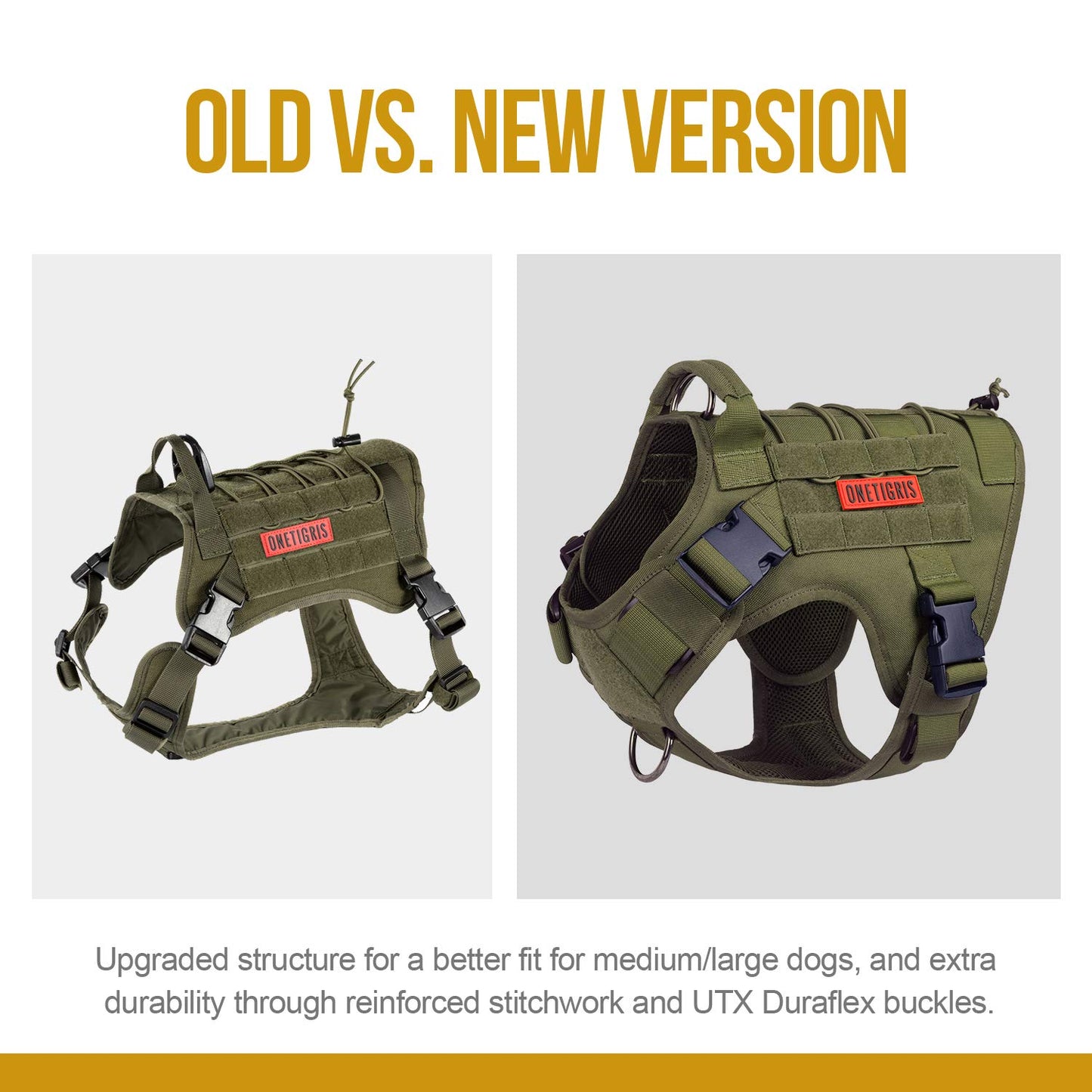 OneTigris Tactical Dog Harness - Fire Watcher Comfortable Patrol Vest (Black, Medium)