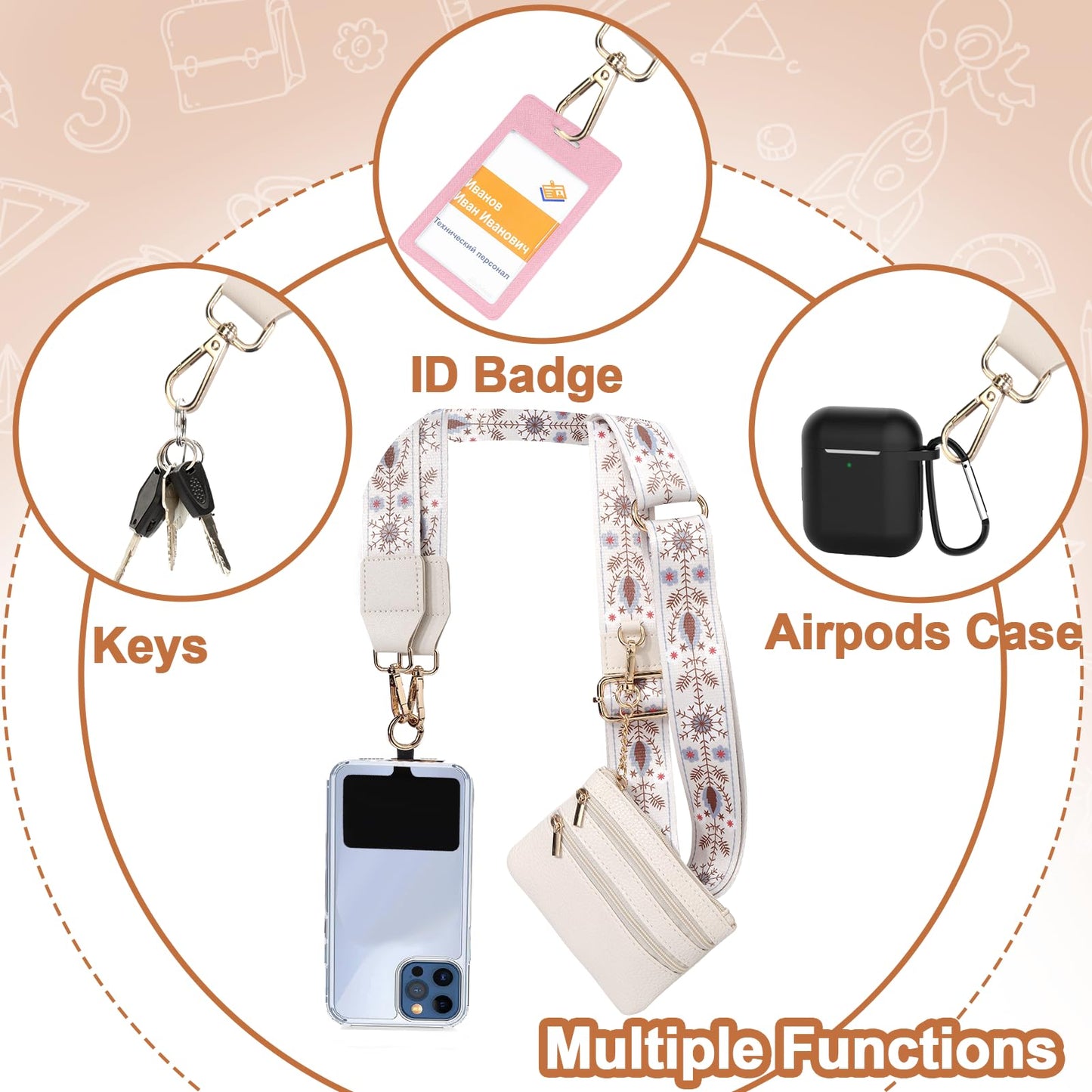 XANGNIER Clip and Go Strap for Phone with Wallet Crossbody,Phone Strap with Zippered Wallet, Adjustable Anti Theft Cellphone Lanyard for Women, Cellphone Chain Accessories,Leopard