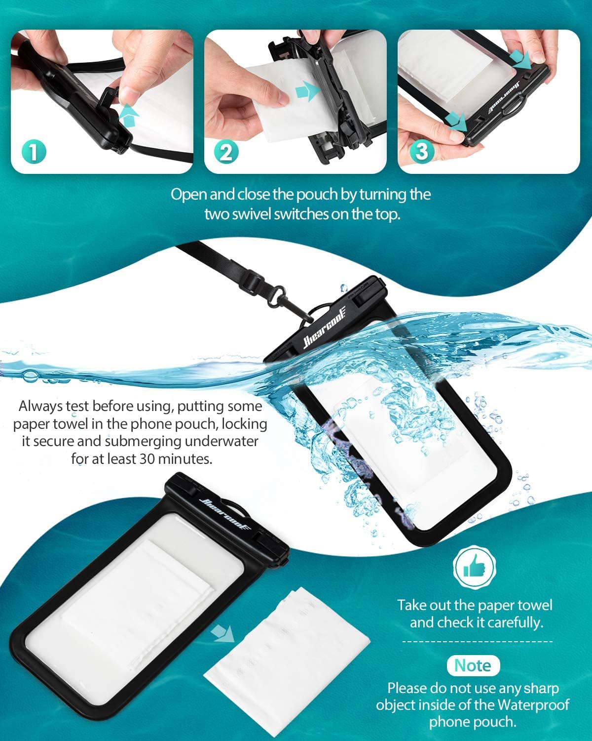 Hiearcool Waterproof Phone Pouch, Waterproof Phone Case for iPhone 15 14 13 12 Pro Max, IPX8 Cellphone Dry Bag Beach Cruise Ship Essentials 2Pack-8.3"