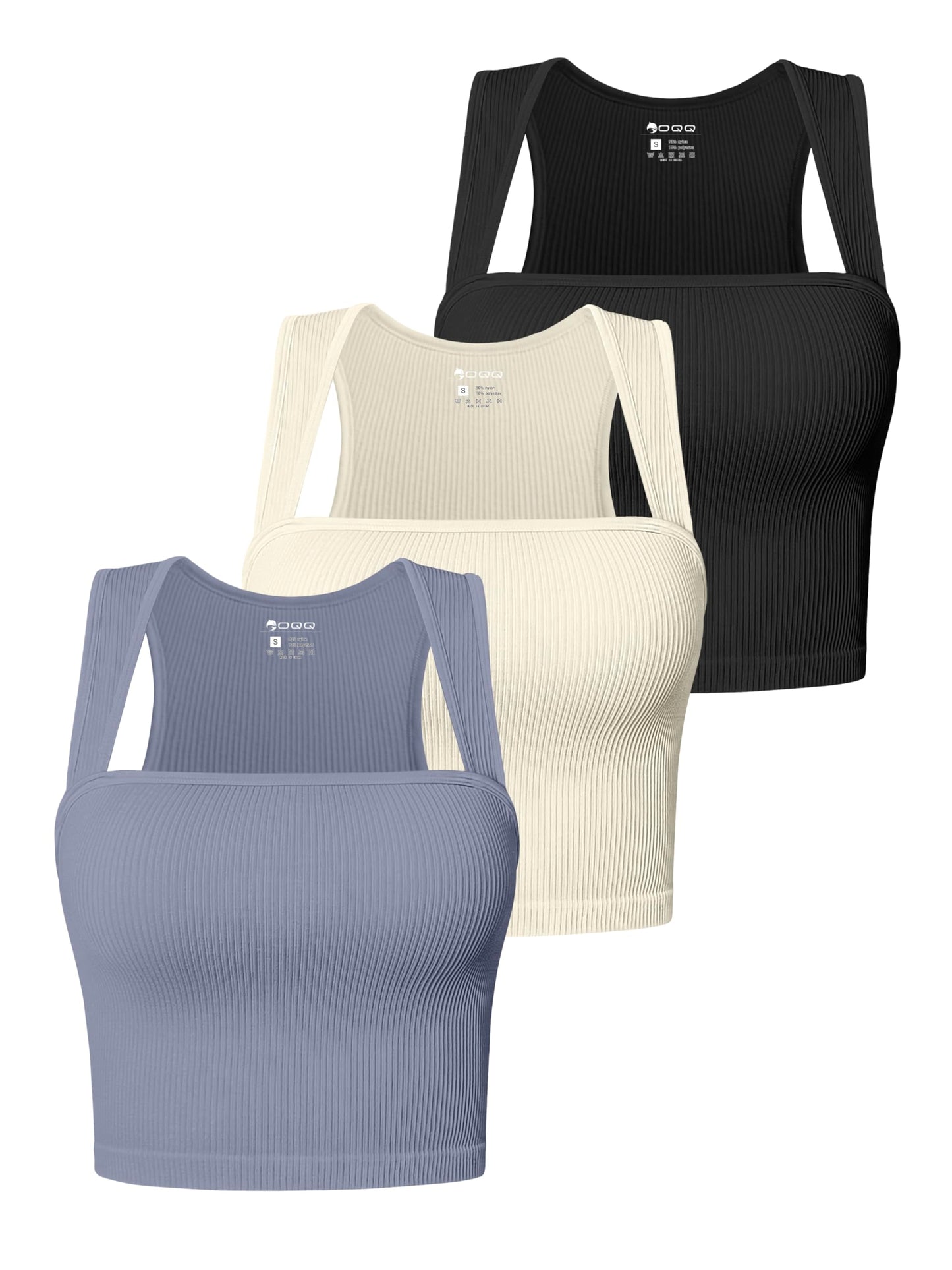 OQQ WOMENS RIBBED TANK TOP WITH SQUARE NECK