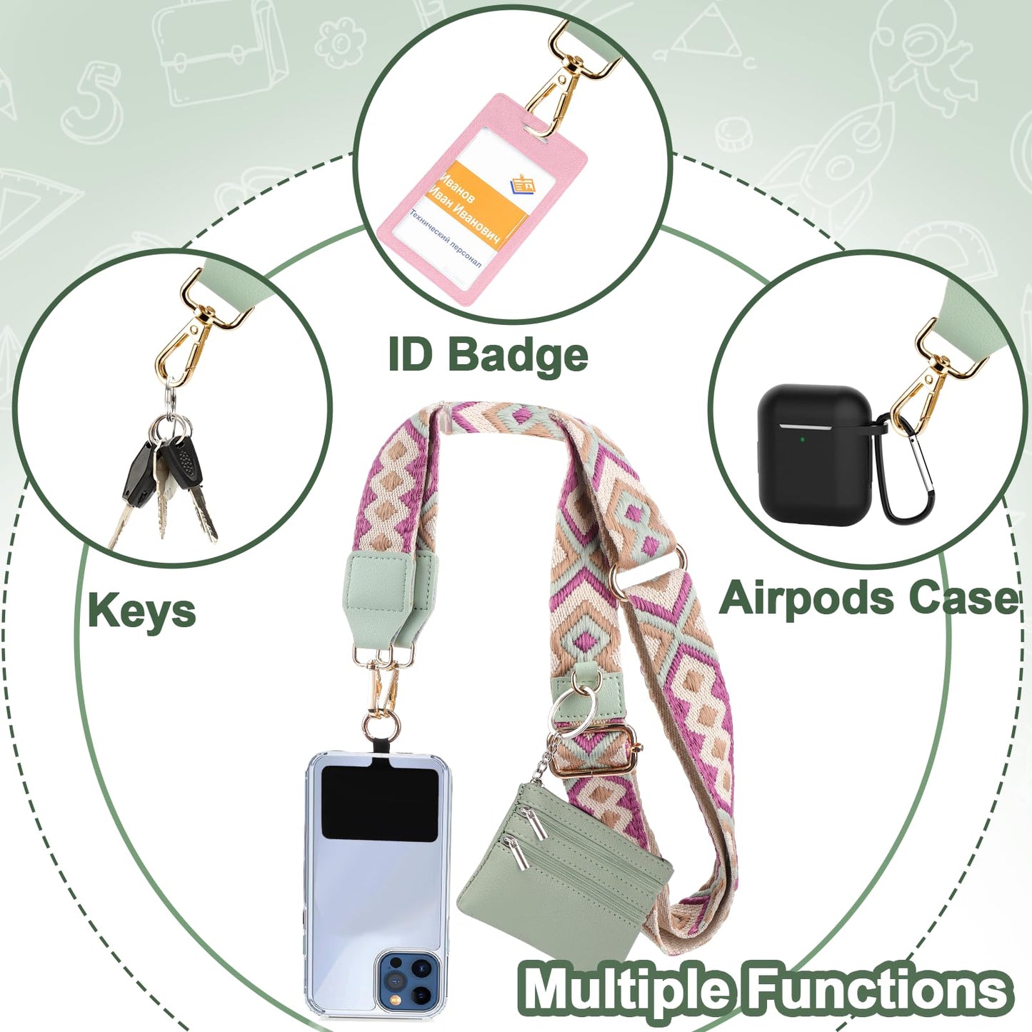 XANGNIER Clip and Go Strap for Phone with Wallet Crossbody,Phone Strap with Zippered Wallet, Adjustable Anti Theft Cellphone Lanyard for Women, Cellphone Chain Accessories,Leopard
