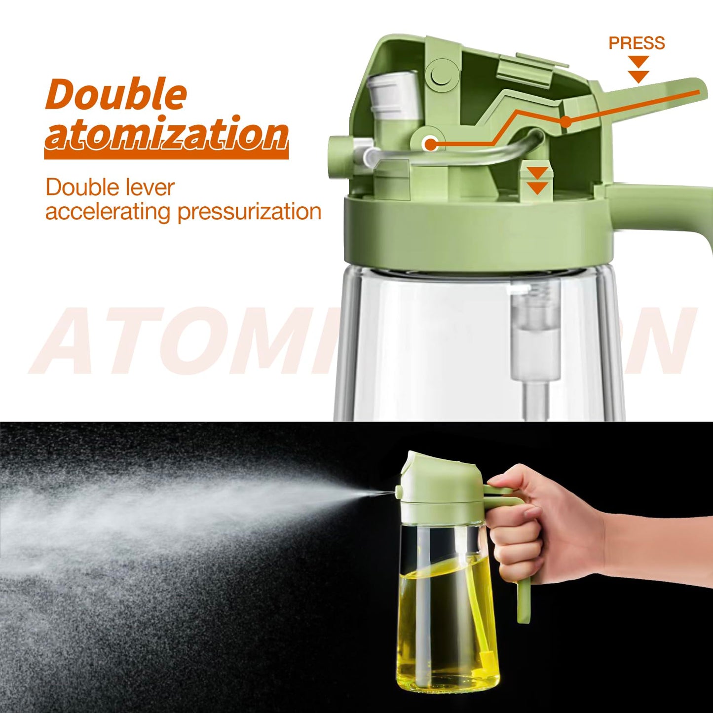 YARRAMATE Olive Oil Dispenser, 2 in 1 Oil Sprayer for Cooking, 17oz/500ml Glass Oil Spray Bottle with Pourer, Food-grade Oil Dispenser and Oil Sprayer for Kitchen, Salad, Frying, BBQ (Black)
