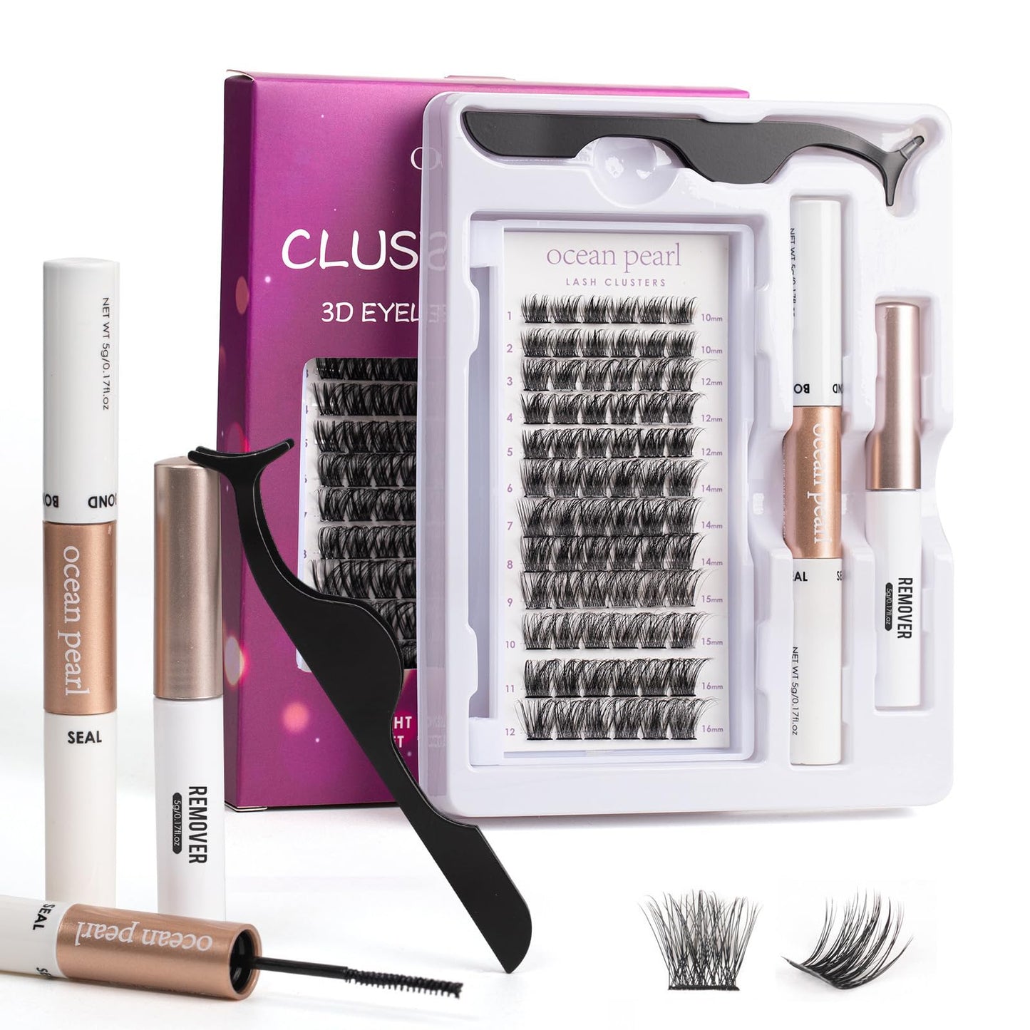 Lash Extension Kit 72 Cluster Individual Lashes Natural with Lash Bond and Seal Super Hold Eyelash Tweezers Lash Glue Remover Easy to Remove Lash Clusters Kit DIY at Home 10-16mm C/D Curl - OP01