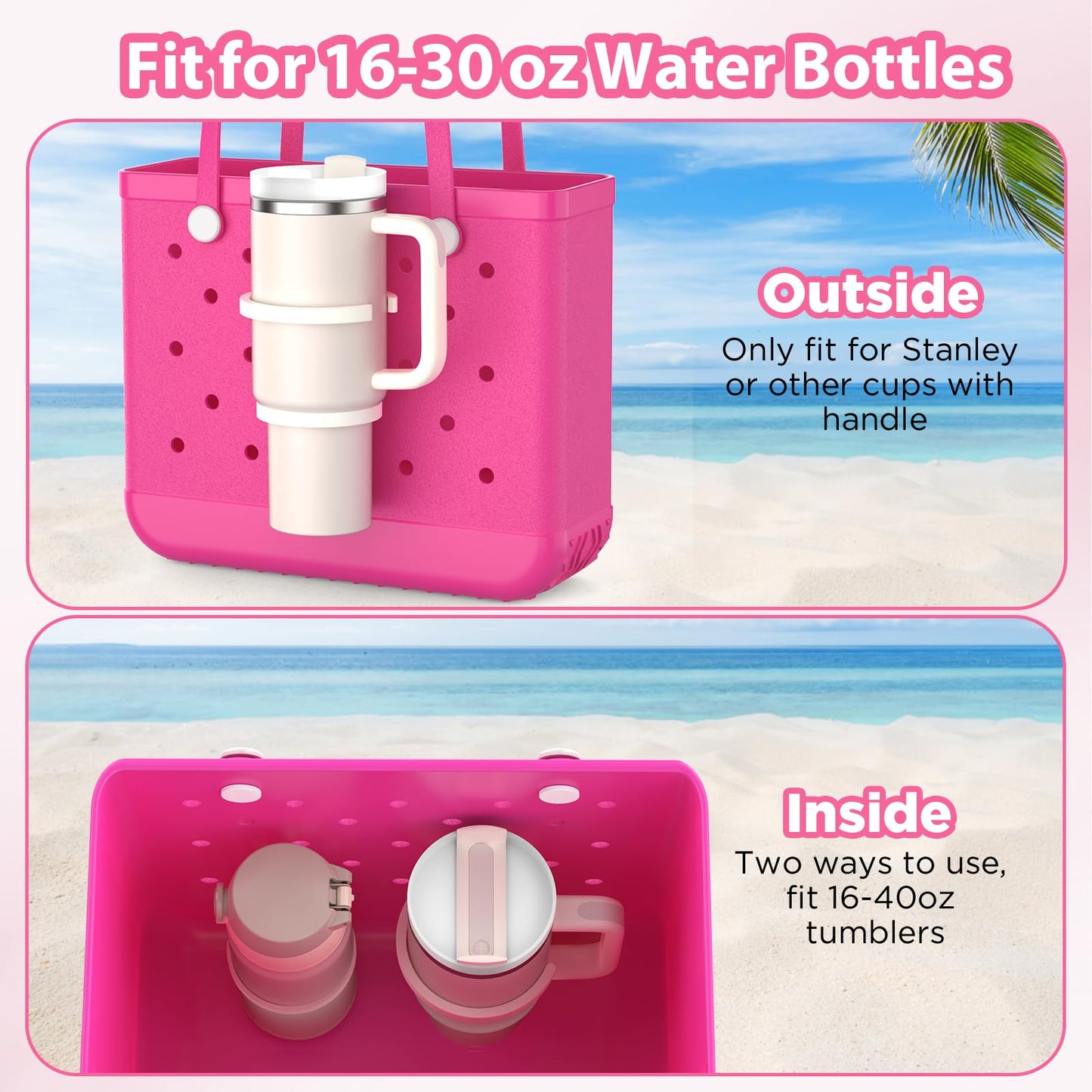 OUTXE 2 Pack Cup Holder for Bogg Bag, Fits 16-40oz Stanley, Insert Drink Holder Attachment Compatible with All Bogg Bags & Simply Southern Beach Tote Bag (40oz-Cream)