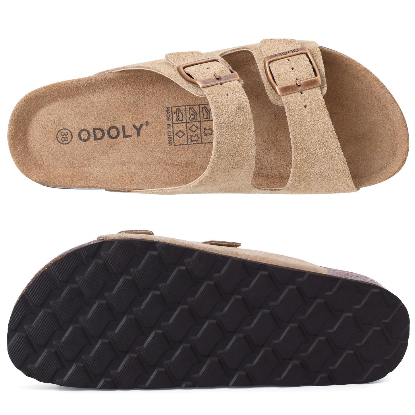 ODOLY Women's Cork Footbed Slide Sandal, Arch Support Summer Outdoor Sandals with Adjustable Buckle, Black US Women Size 10, EU Women Size 41