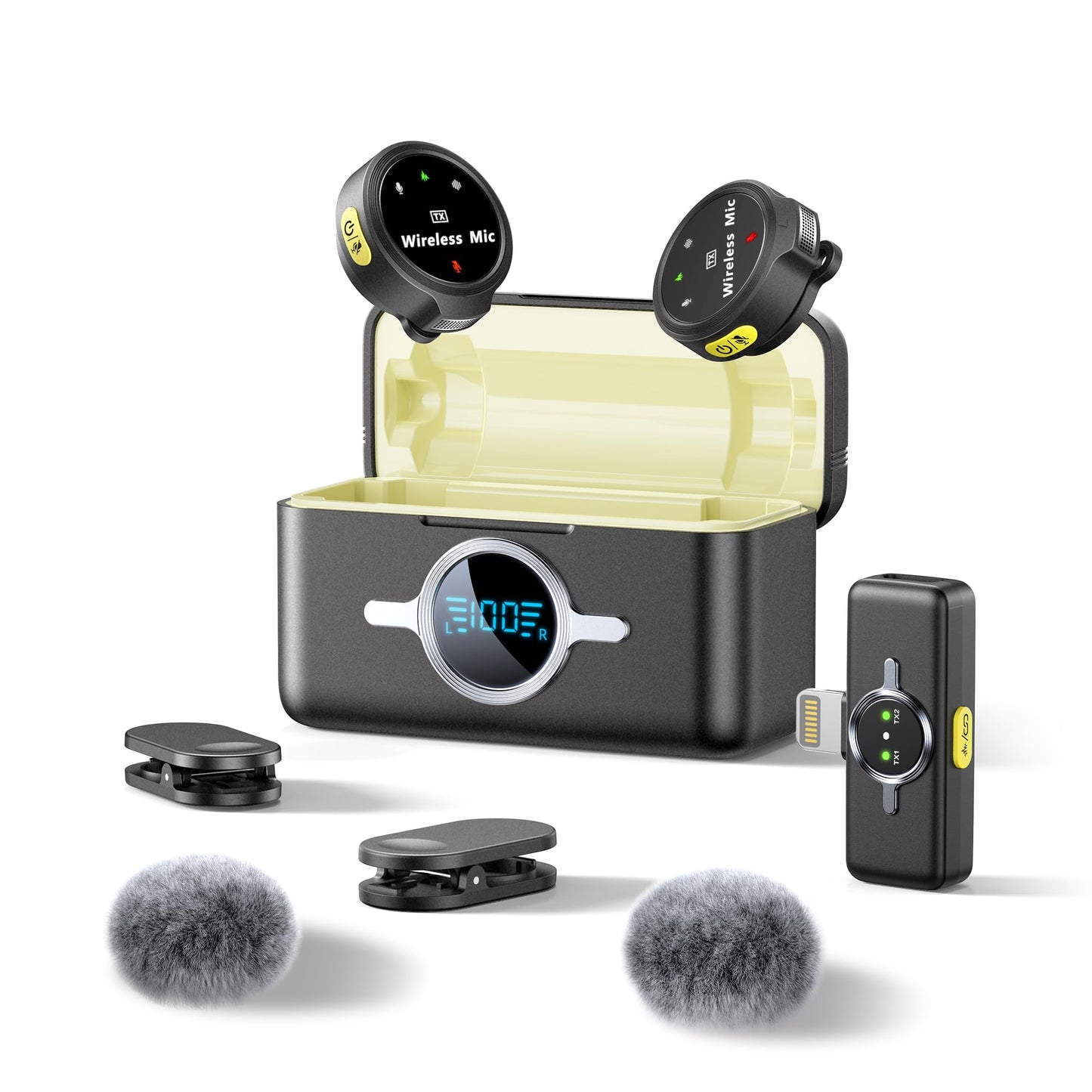 Wireless Lavalier Microphone for iPhone/Android, Lapel Mics with USB-C Plug-Play, Mini Mic with 2.4GHz Noise Cancellation, Charging Case Included, 300ft Range for Stream, Vlog, TikTok and YouTube