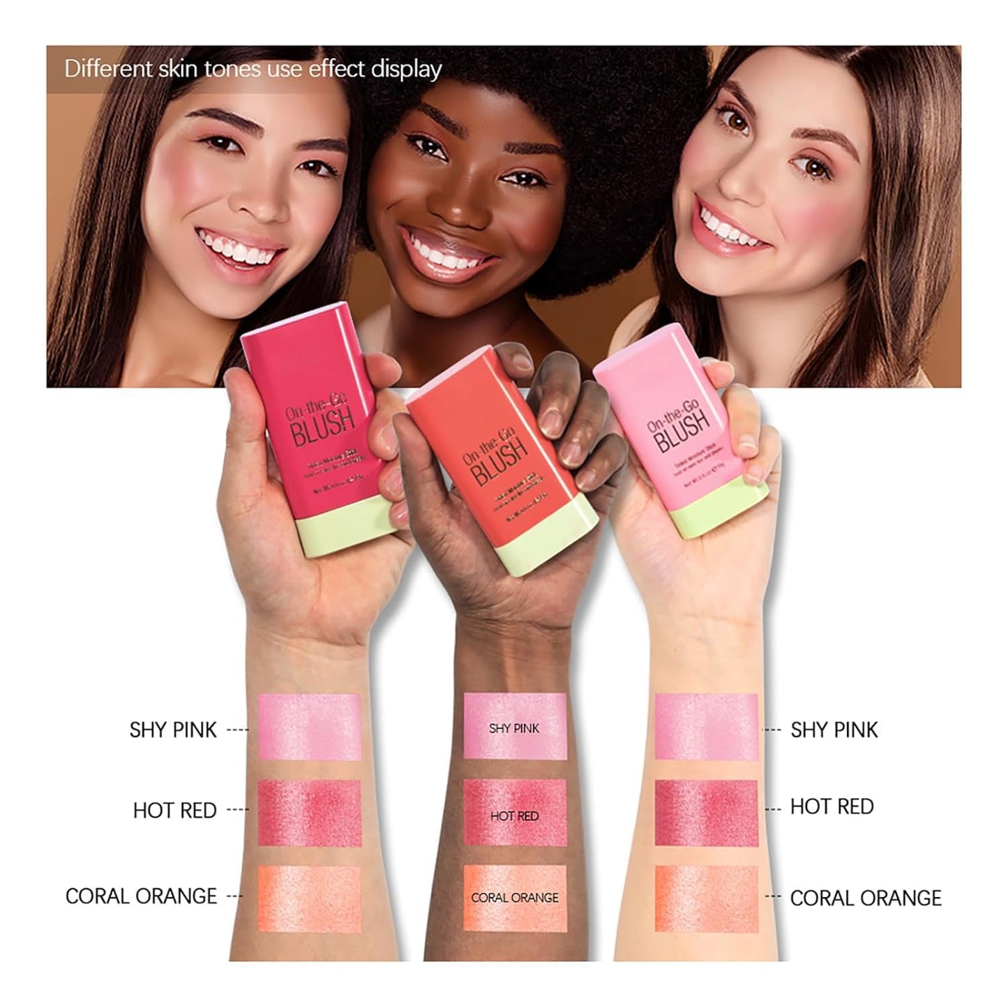 Multi-Use Makeup Blush Stick - Waterproof, Tinted Moisturizer for Eyes, Lips, Cheeks in Shy Pink