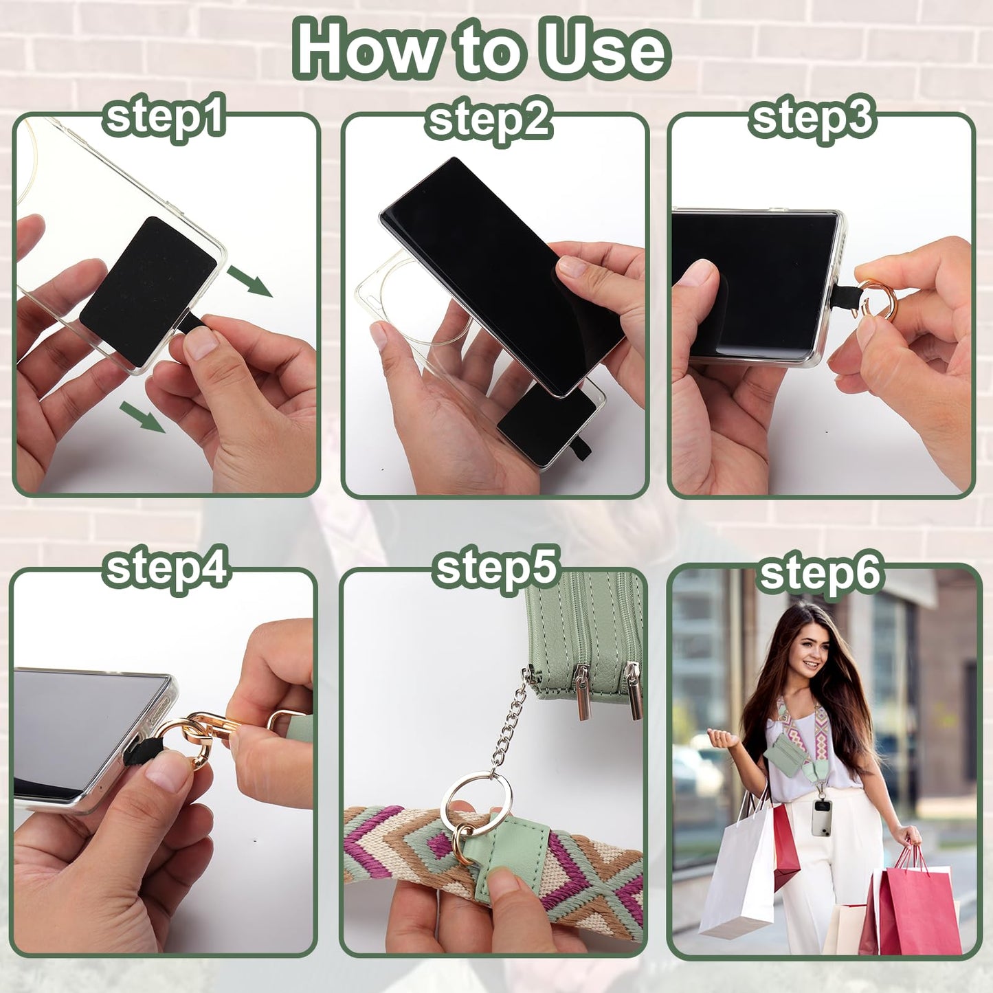 XANGNIER Clip and Go Strap for Phone with Wallet Crossbody,Phone Strap with Zippered Wallet, Adjustable Anti Theft Cellphone Lanyard for Women, Cellphone Chain Accessories,Leopard