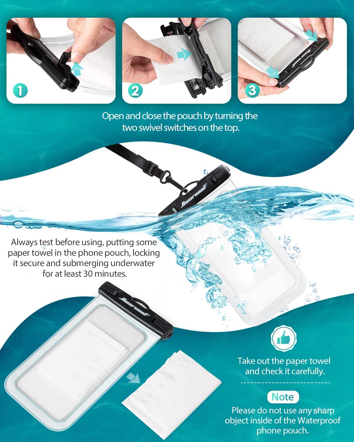 Hiearcool Waterproof Phone Pouch, Waterproof Phone Case for iPhone 15 14 13 12 Pro Max, IPX8 Cellphone Dry Bag Beach Cruise Ship Essentials 2Pack-8.3"