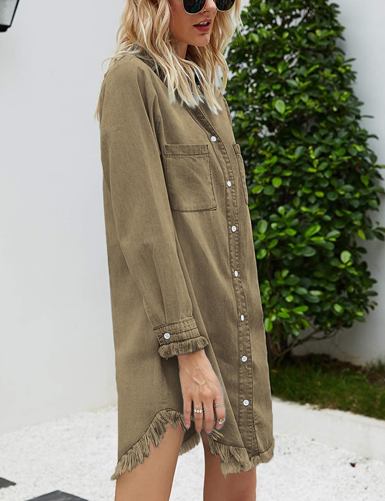 Zilcremo Women Denim Shirt Dresses Long Sleeve Shirt Dresses