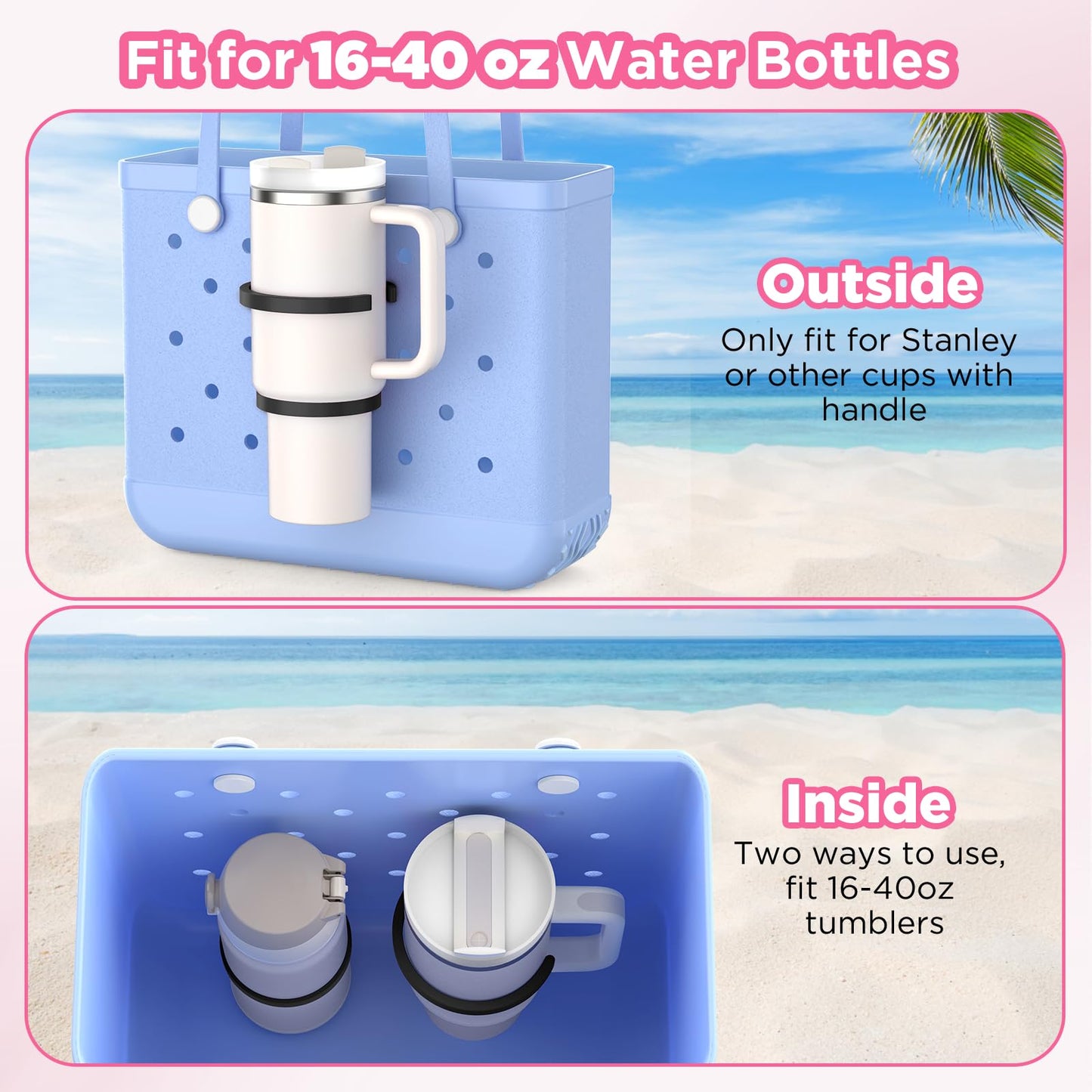 OUTXE 2 Pack Cup Holder for Bogg Bag, Fits 16-40oz Stanley, Insert Drink Holder Attachment Compatible with All Bogg Bags & Simply Southern Beach Tote Bag (40oz-Cream)
