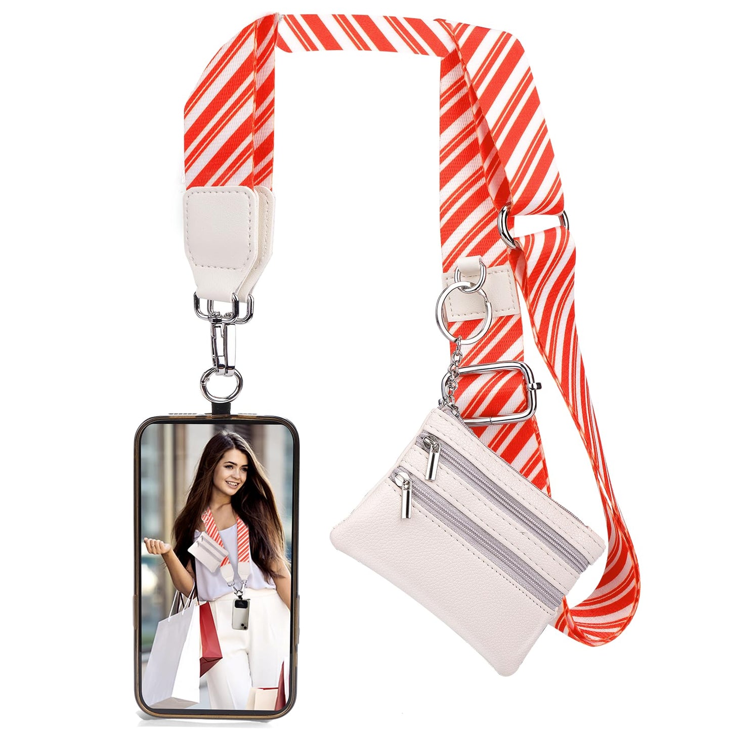 XANGNIER Clip and Go Strap for Phone with Wallet Crossbody,Phone Strap with Zippered Wallet, Adjustable Anti Theft Cellphone Lanyard for Women, Cellphone Chain Accessories,Leopard