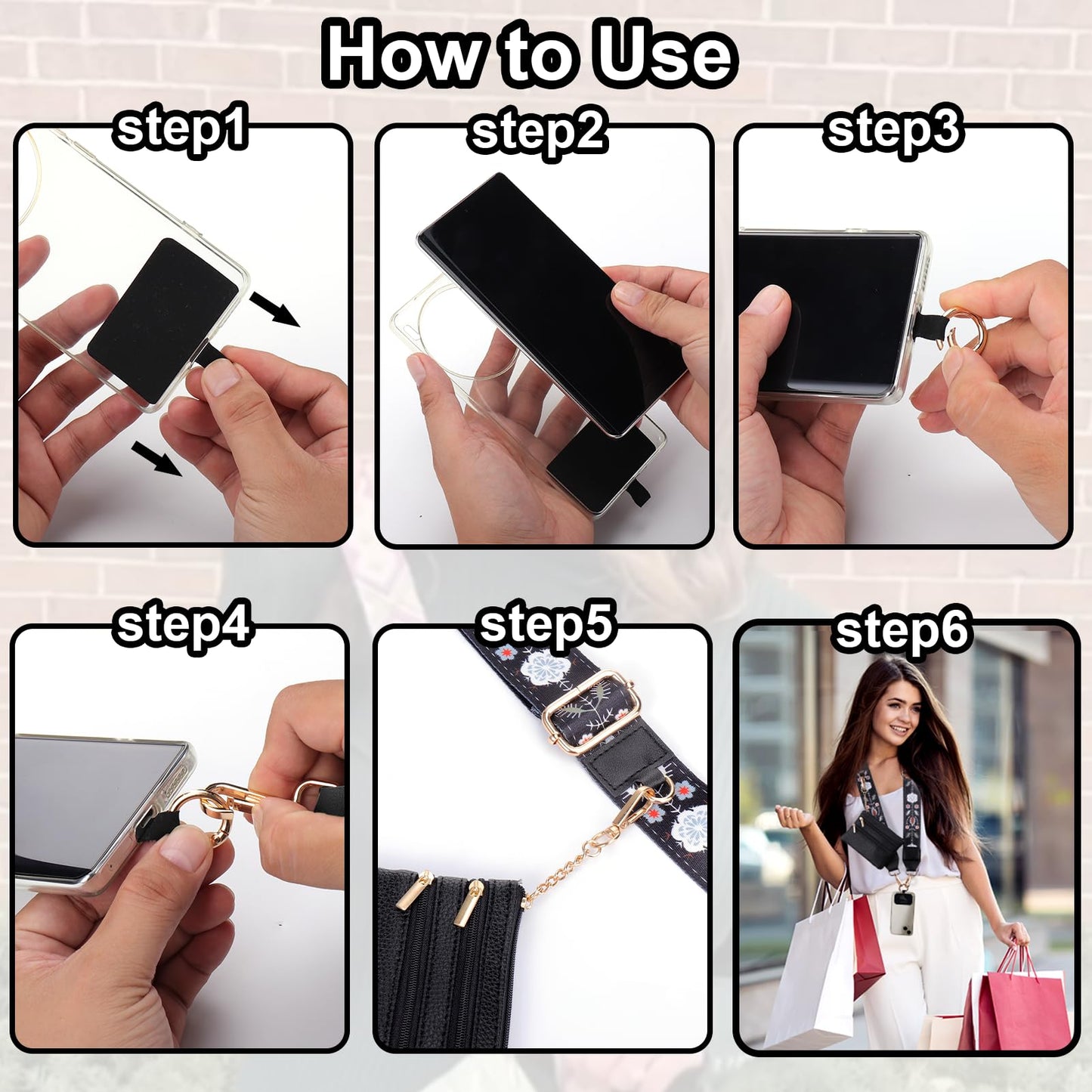 XANGNIER Clip and Go Strap for Phone with Wallet Crossbody,Phone Strap with Zippered Wallet, Adjustable Anti Theft Cellphone Lanyard for Women, Cellphone Chain Accessories,Leopard