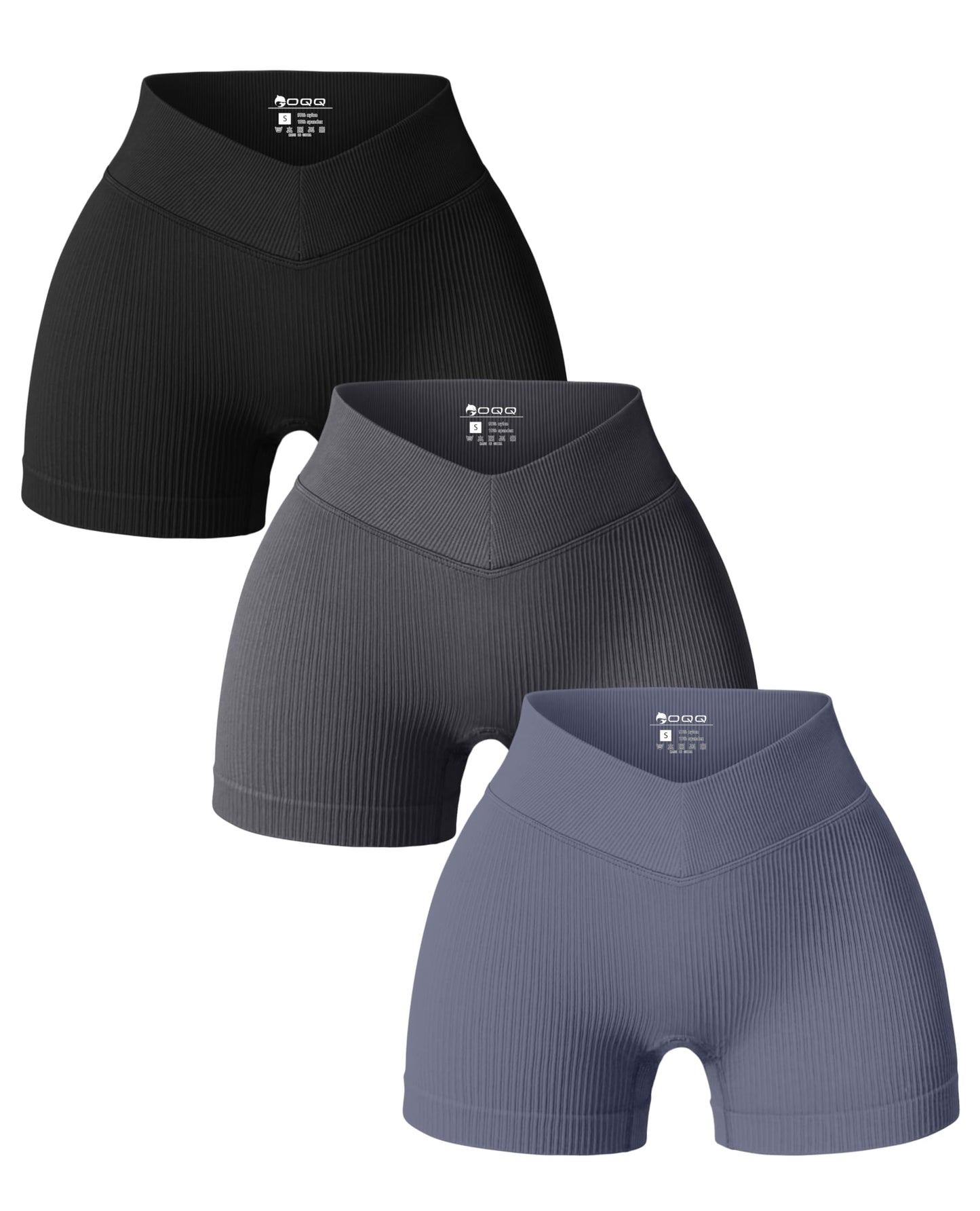 OQQ WOMENS YOGA V SHAPED RIBBED SHORTS 3 PACK