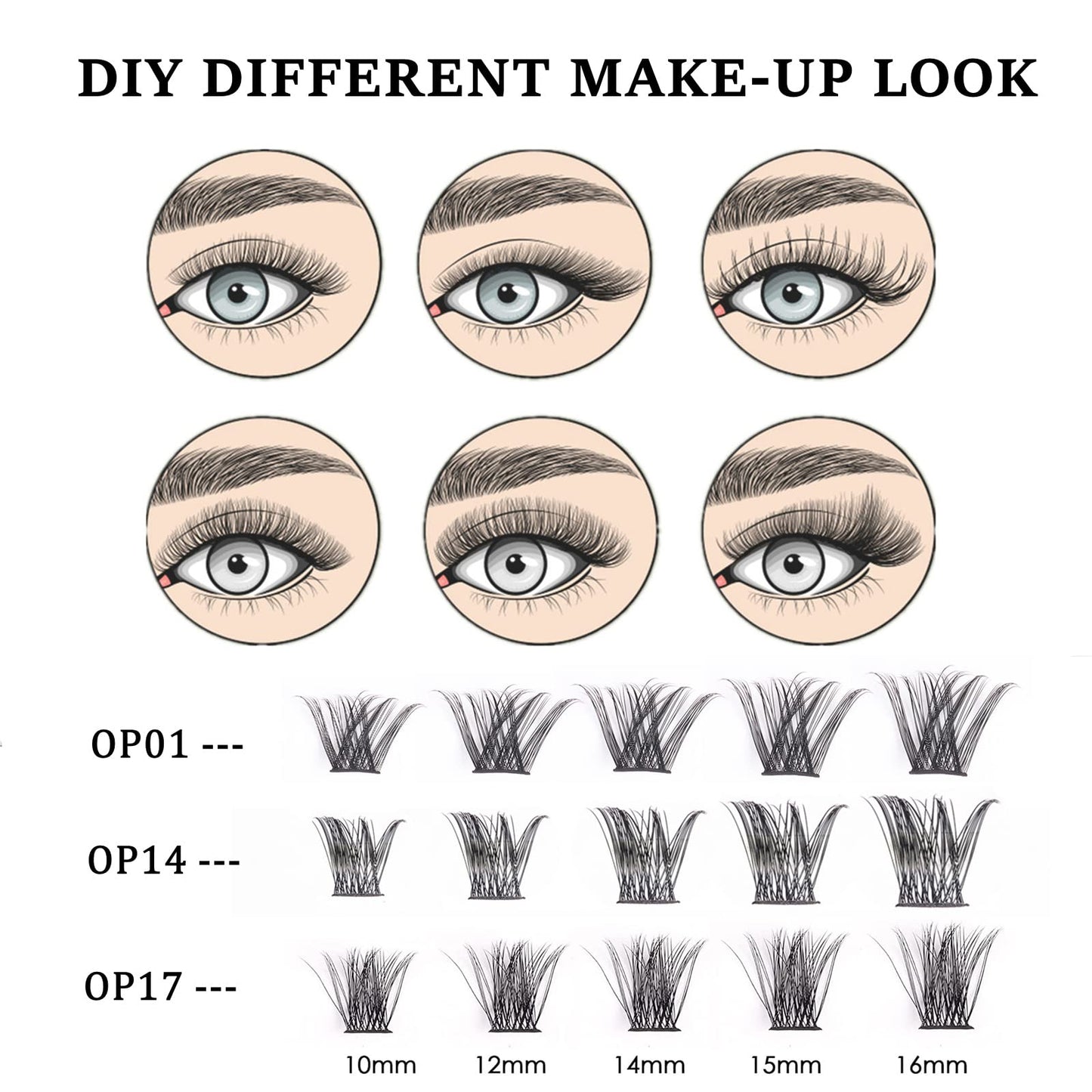 Lash Extension Kit 72 Cluster Individual Lashes Natural with Lash Bond and Seal Super Hold Eyelash Tweezers Lash Glue Remover Easy to Remove Lash Clusters Kit DIY at Home 10-16mm C/D Curl - OP01