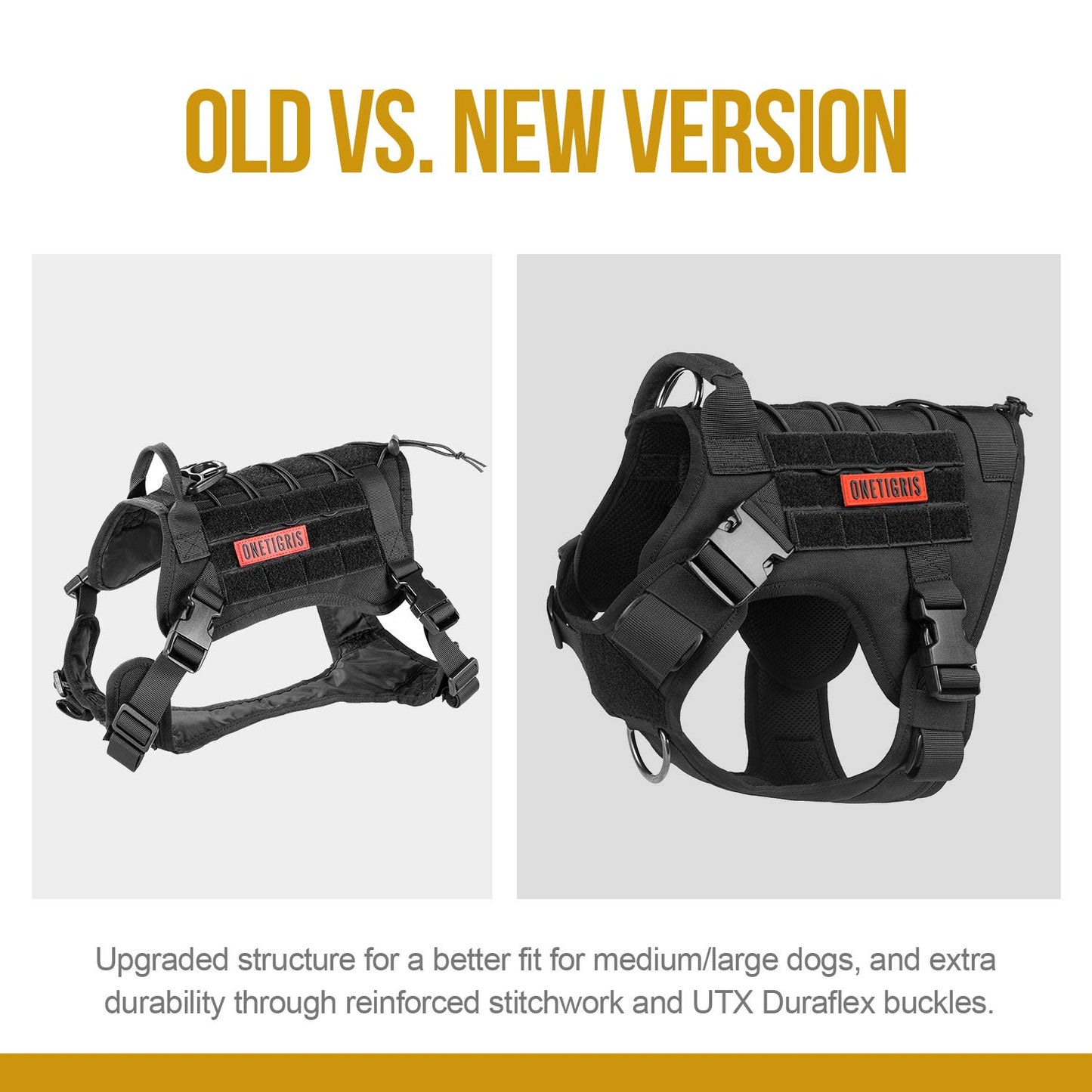 OneTigris Tactical Dog Harness - Fire Watcher Comfortable Patrol Vest (Black, Medium)