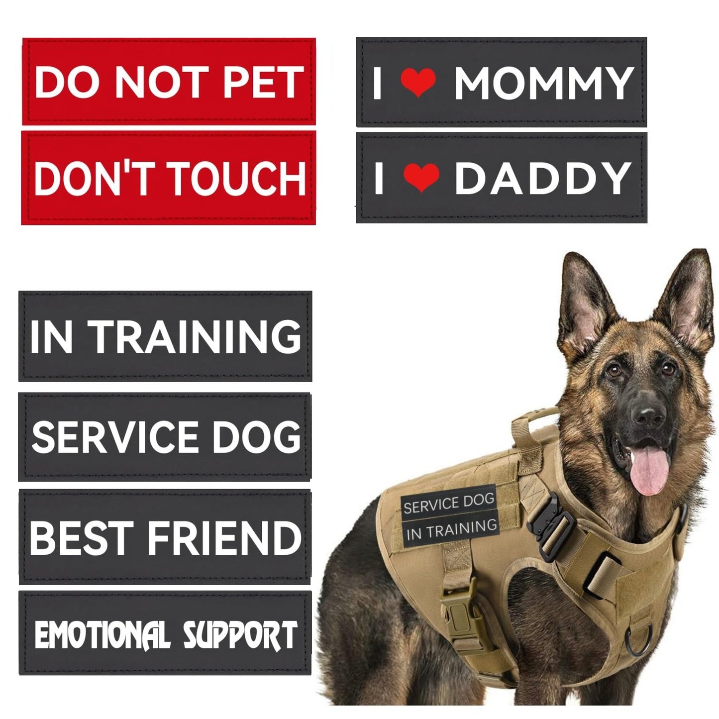 Service Dog Patch 8 Pcs, Do Not Pet, Best Friend, in Training, Emotional Support Patch, (Small -1.18 x 4.33)