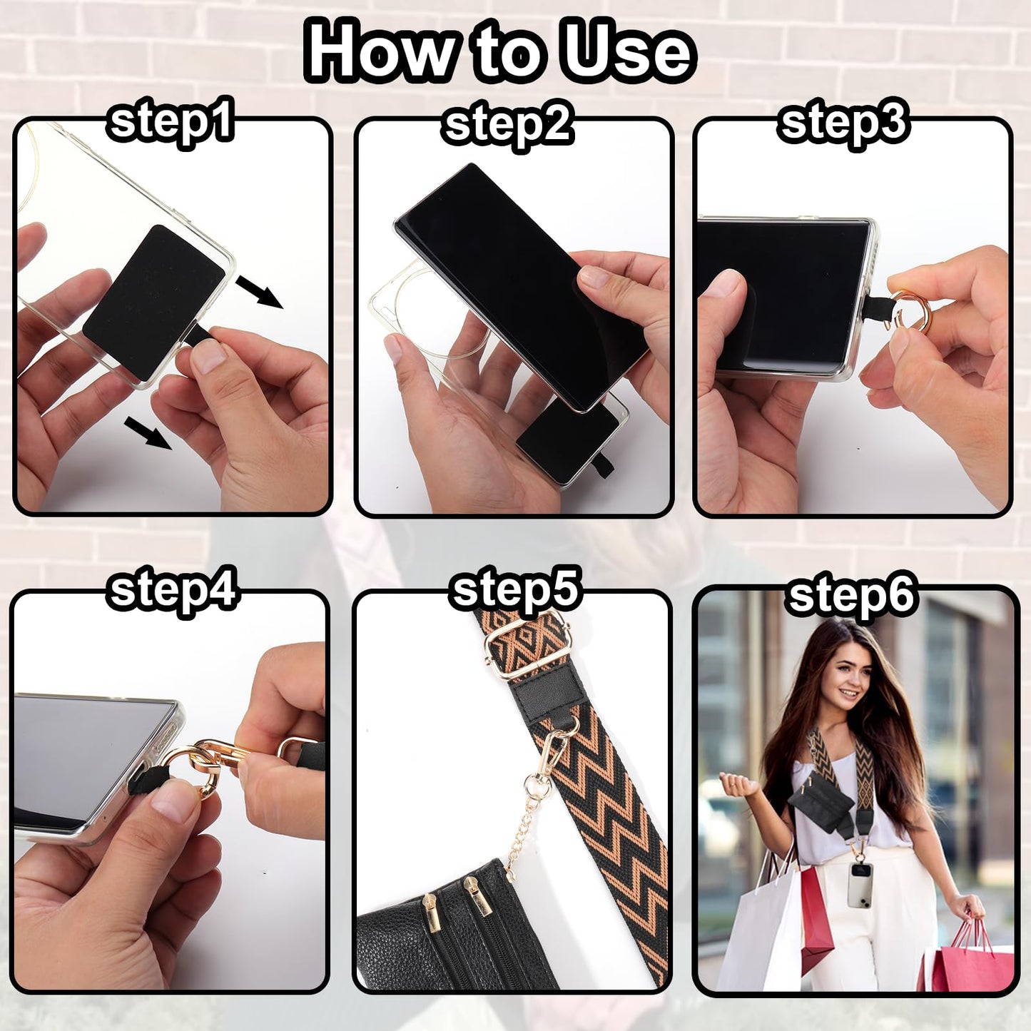 XANGNIER Clip and Go Strap for Phone with Wallet Crossbody,Phone Strap with Zippered Wallet, Adjustable Anti Theft Cellphone Lanyard for Women, Cellphone Chain Accessories,Leopard