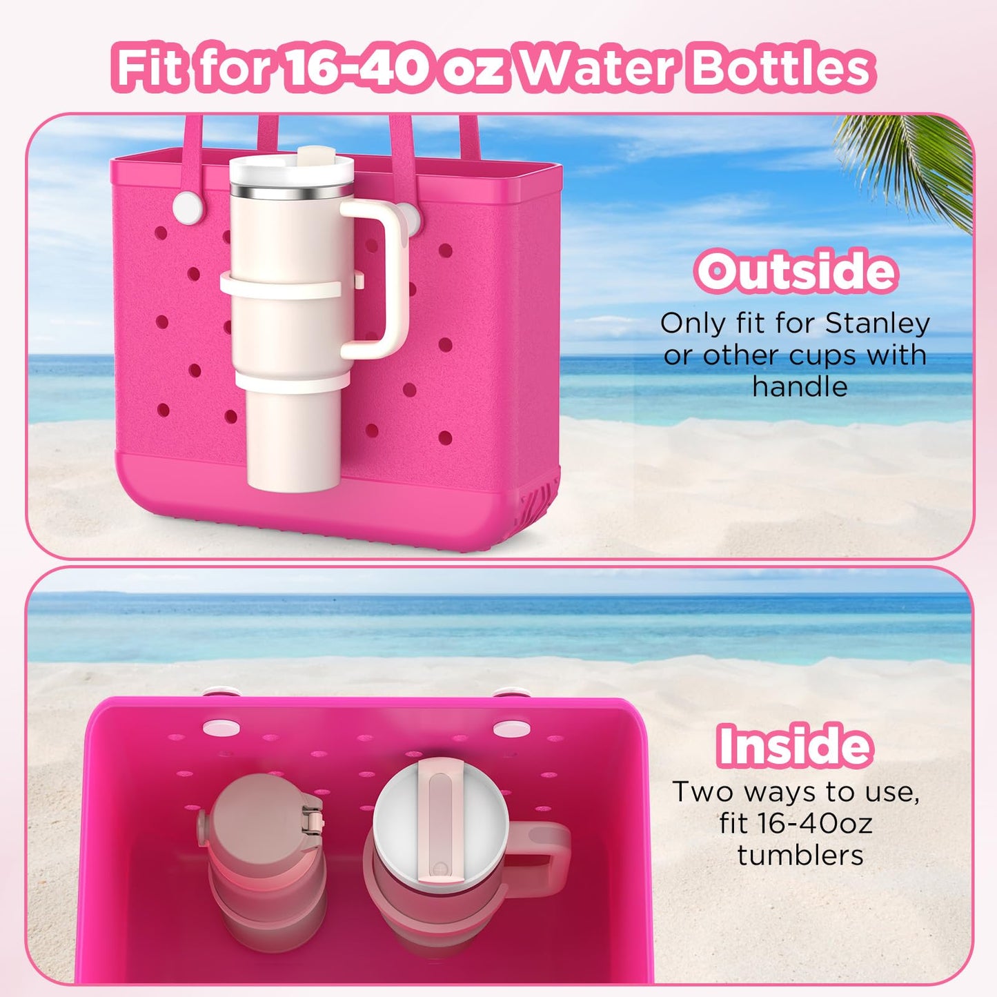 OUTXE 2 Pack Cup Holder for Bogg Bag, Fits 16-40oz Stanley, Insert Drink Holder Attachment Compatible with All Bogg Bags & Simply Southern Beach Tote Bag (40oz-Cream)