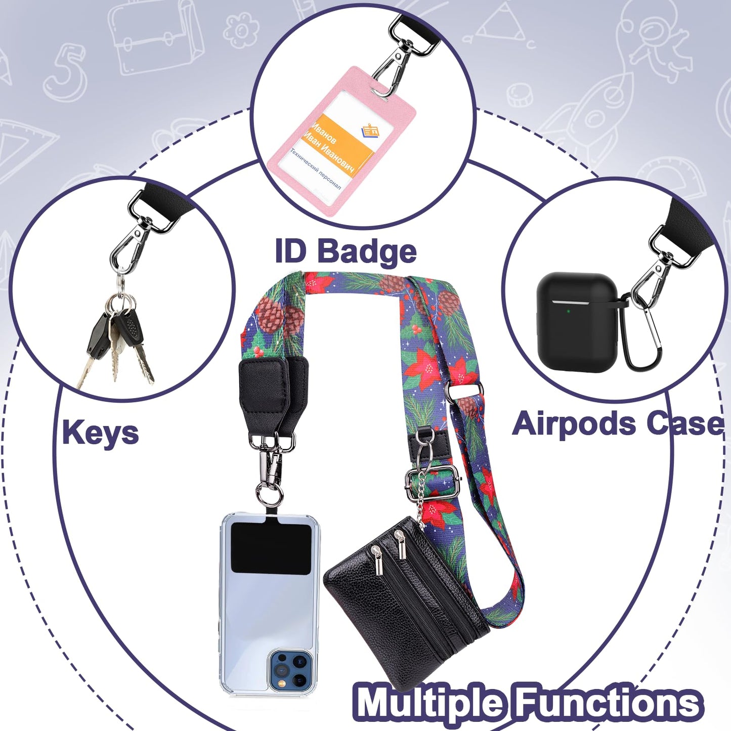 XANGNIER Clip and Go Strap for Phone with Wallet Crossbody,Phone Strap with Zippered Wallet, Adjustable Anti Theft Cellphone Lanyard for Women, Cellphone Chain Accessories,Leopard