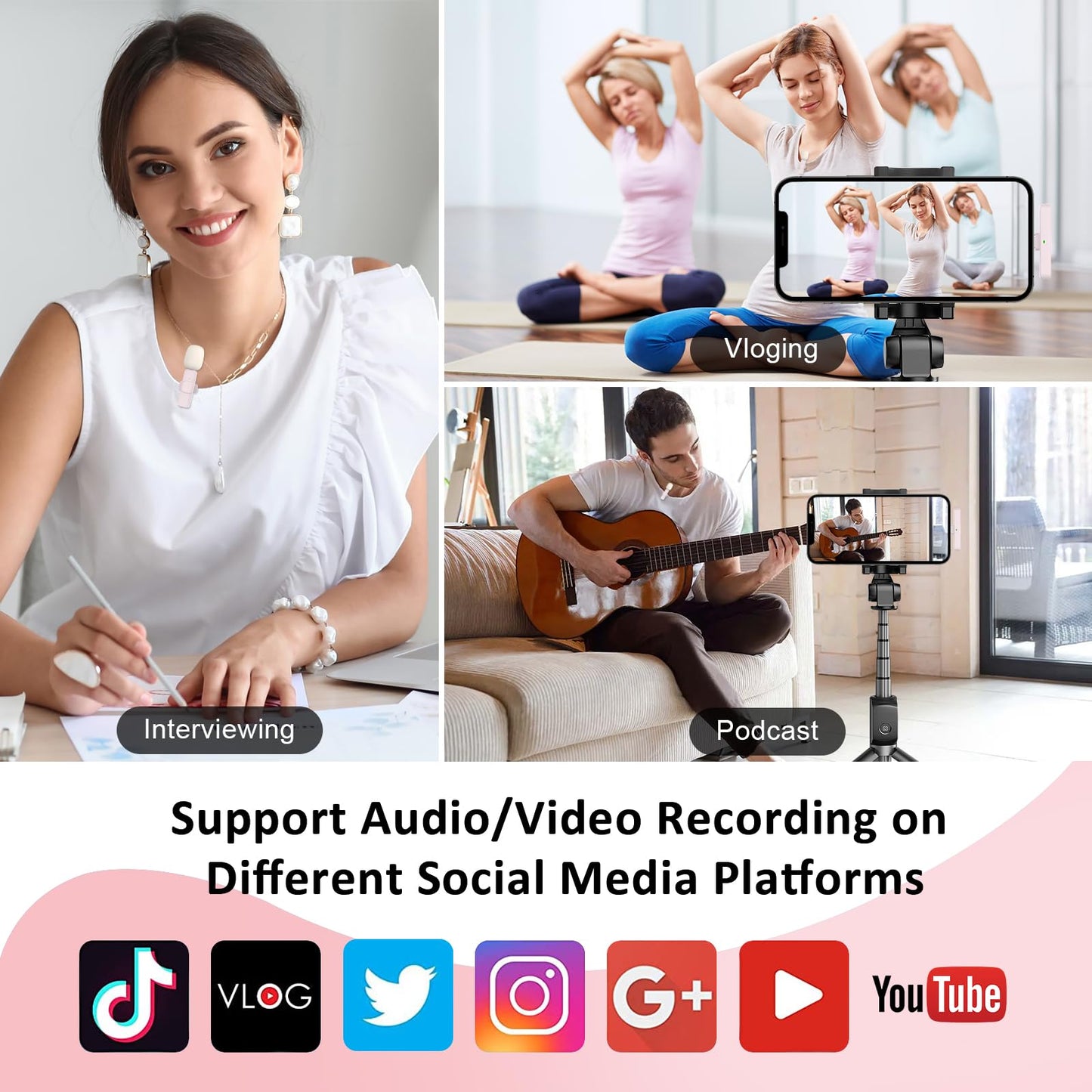 MAYBESTA Professional Wireless Lavalier Lapel Microphone for iPhone, iPad - Cordless Omnidirectional Condenser Recording Mic for Interview Video Podcast Vlog YouTube