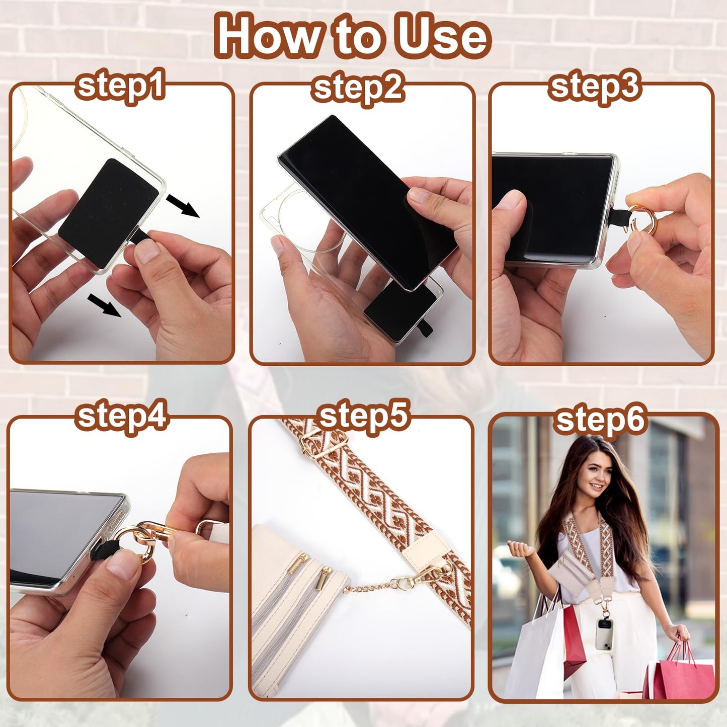 XANGNIER Clip and Go Strap for Phone with Wallet Crossbody,Phone Strap with Zippered Wallet, Adjustable Anti Theft Cellphone Lanyard for Women, Cellphone Chain Accessories,Leopard