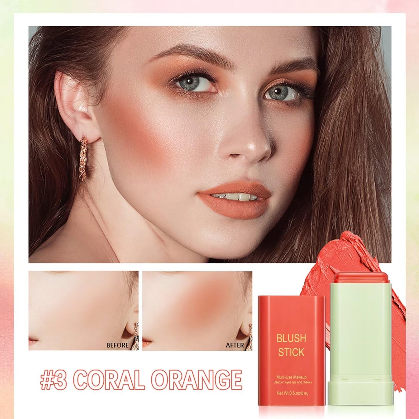 Multi-Use Makeup Blush Stick - Waterproof, Tinted Moisturizer for Eyes, Lips, Cheeks in Shy Pink