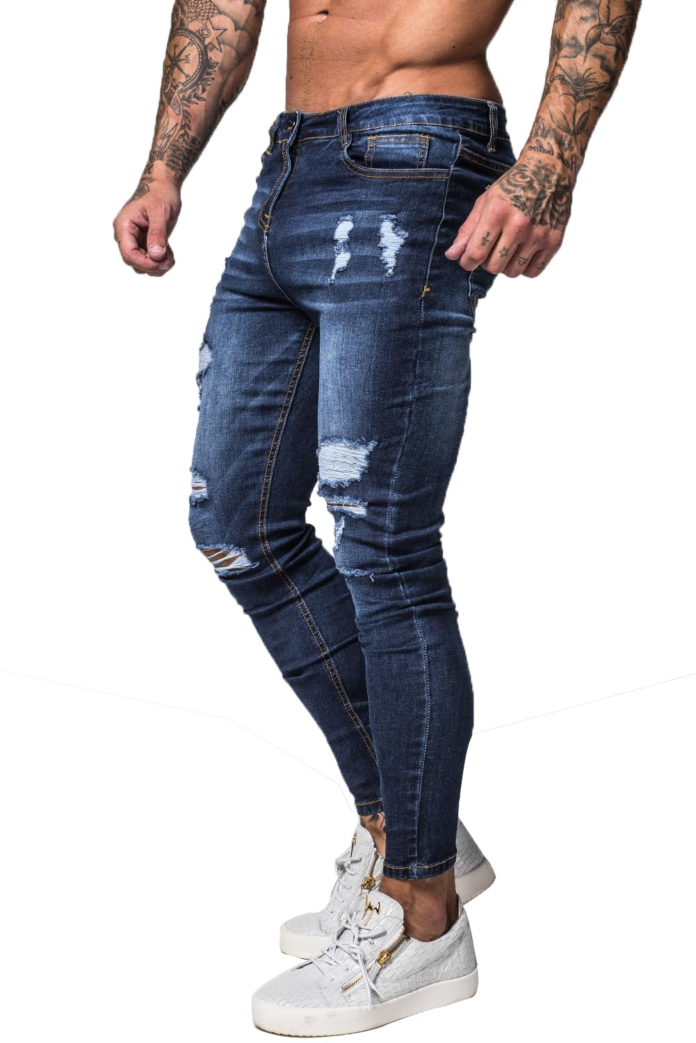 GINGTTO Men's Skinny Stretch Jeans Slim Fit (32, Black)