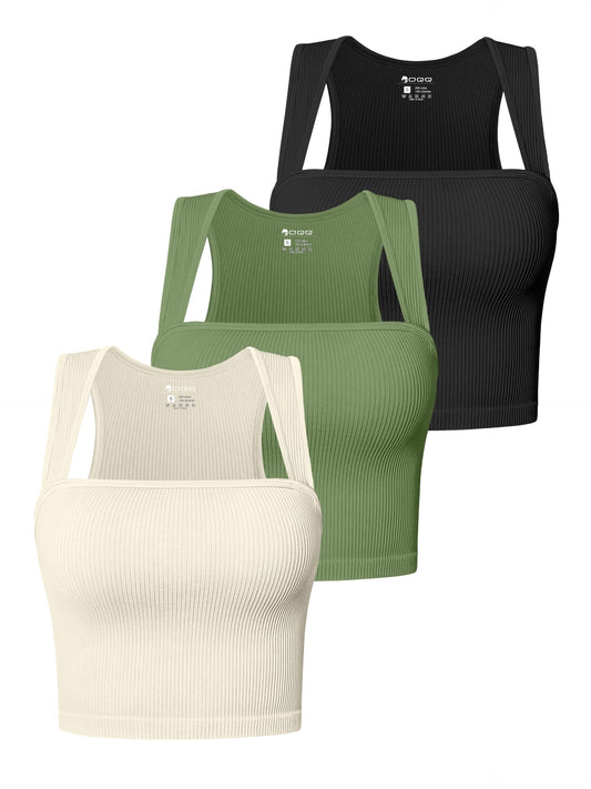 OQQ WOMENS RIBBED TANK TOP WITH SQUARE NECK