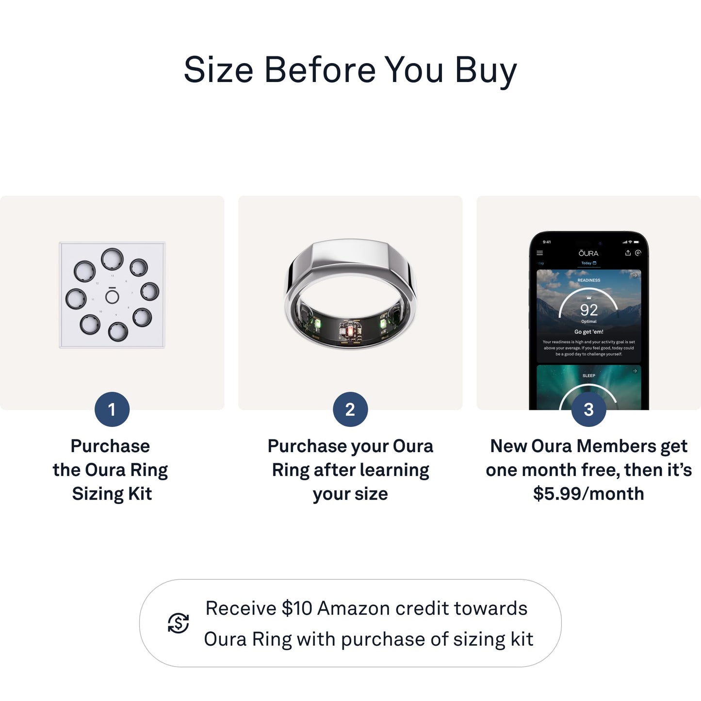 OURA SILVER RING GEN3 HORIZON HEART RATE- FITNESS TRACKER- 5-7 DAY BATTERY LIFE