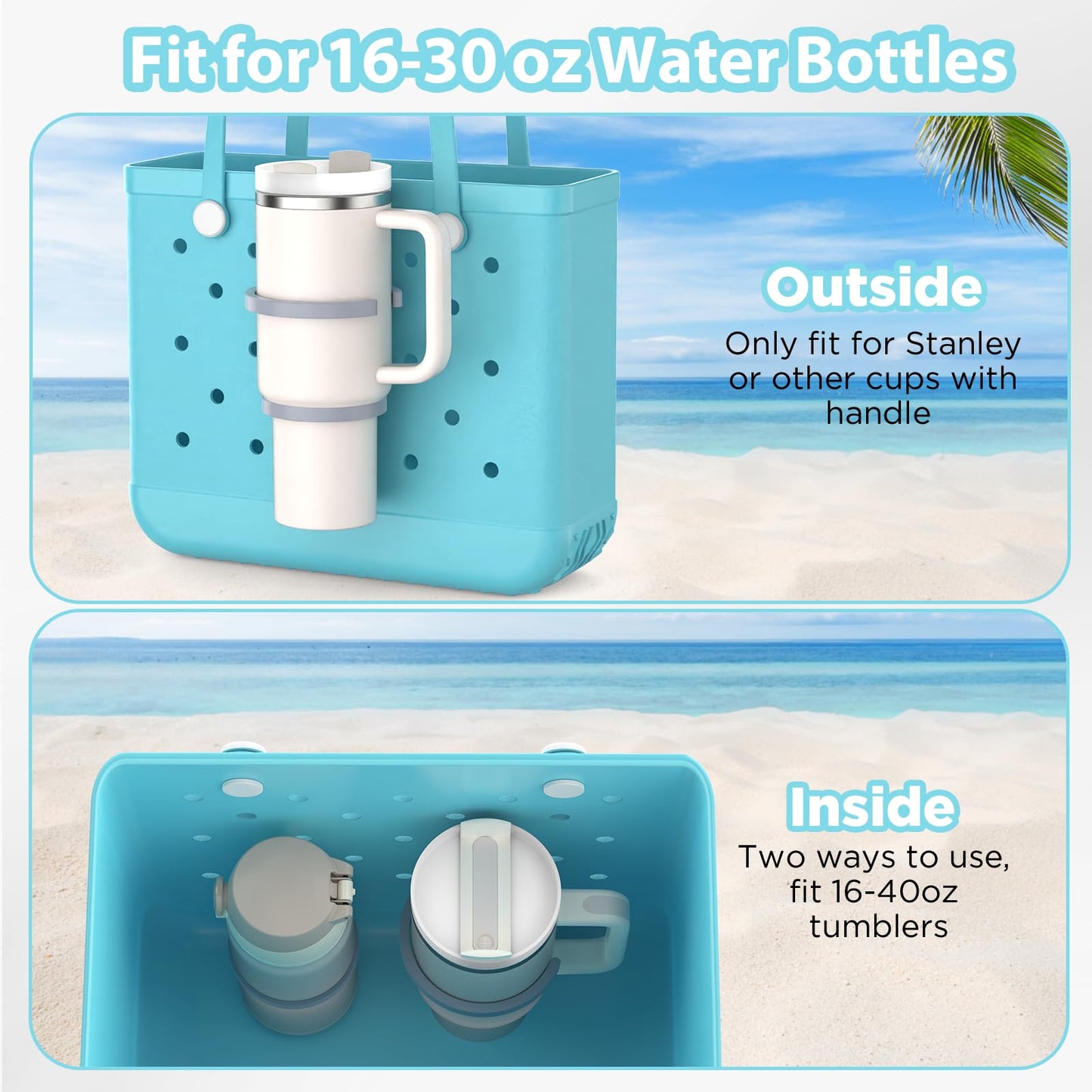 OUTXE 2 Pack Cup Holder for Bogg Bag, Fits 16-40oz Stanley, Insert Drink Holder Attachment Compatible with All Bogg Bags & Simply Southern Beach Tote Bag (40oz-Cream)