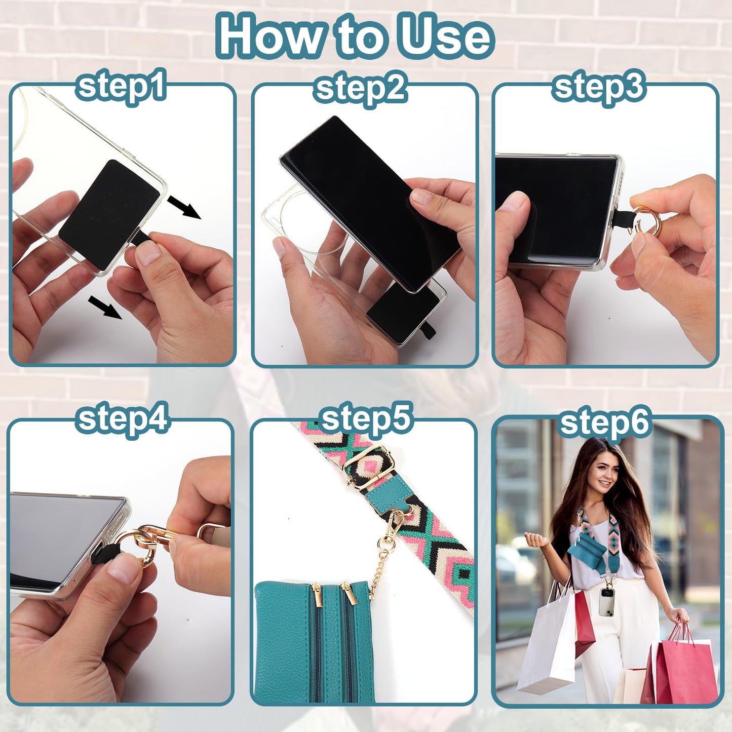 XANGNIER Clip and Go Strap for Phone with Wallet Crossbody,Phone Strap with Zippered Wallet, Adjustable Anti Theft Cellphone Lanyard for Women, Cellphone Chain Accessories,Leopard