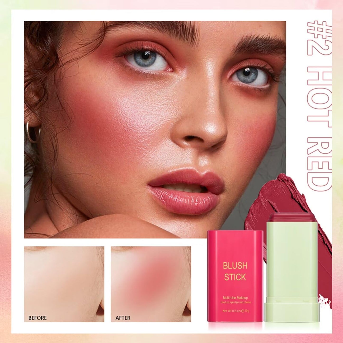 Multi-Use Makeup Blush Stick - Waterproof, Tinted Moisturizer for Eyes, Lips, Cheeks in Shy Pink