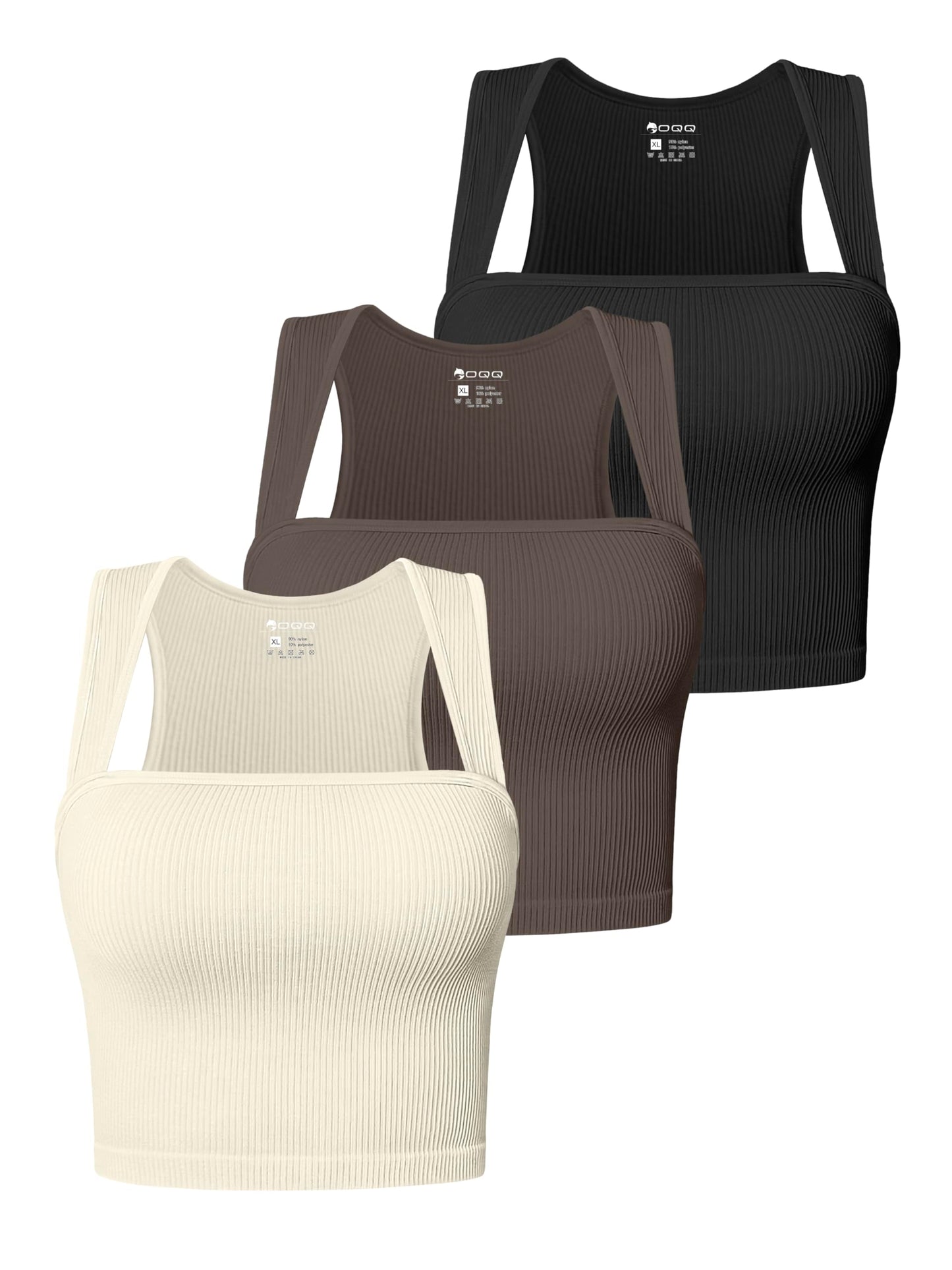 OQQ WOMENS RIBBED TANK TOP WITH SQUARE NECK