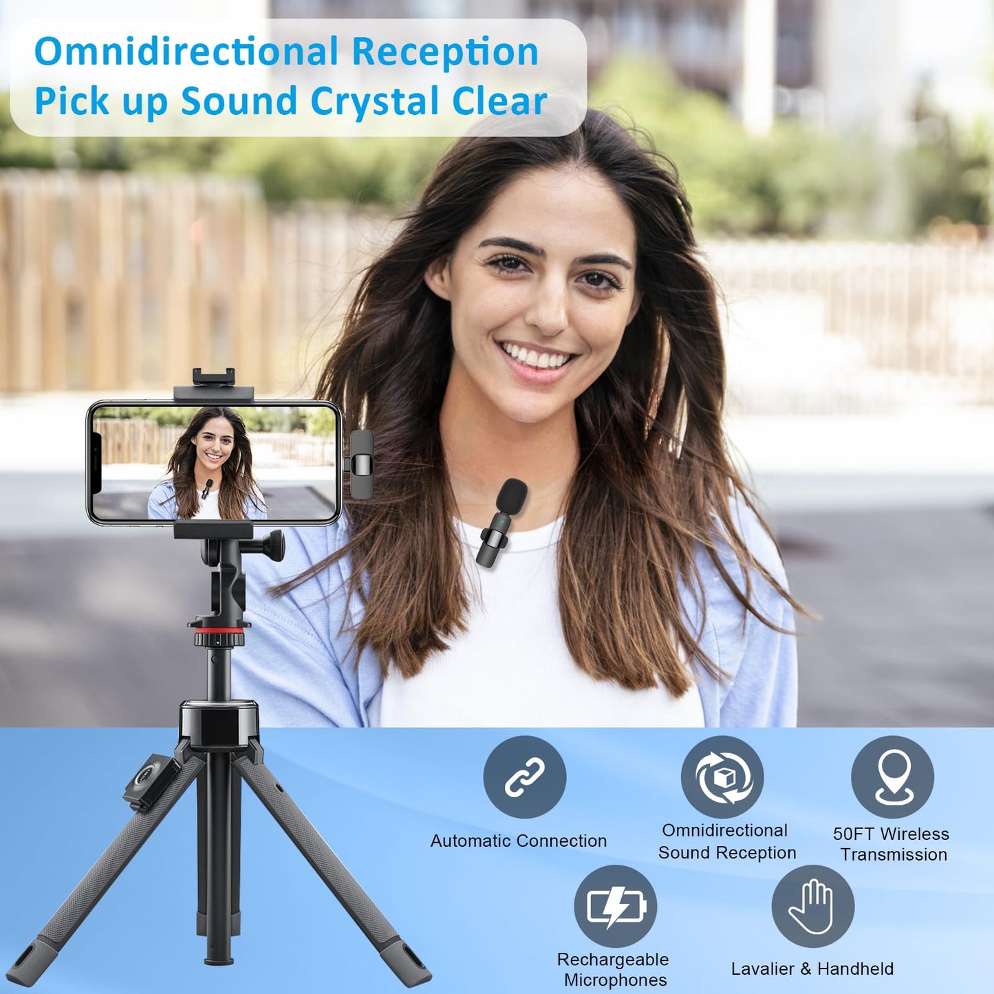 MAYBESTA Professional Wireless Lavalier Lapel Microphone for iPhone, iPad - Cordless Omnidirectional Condenser Recording Mic for Interview Video Podcast Vlog YouTube