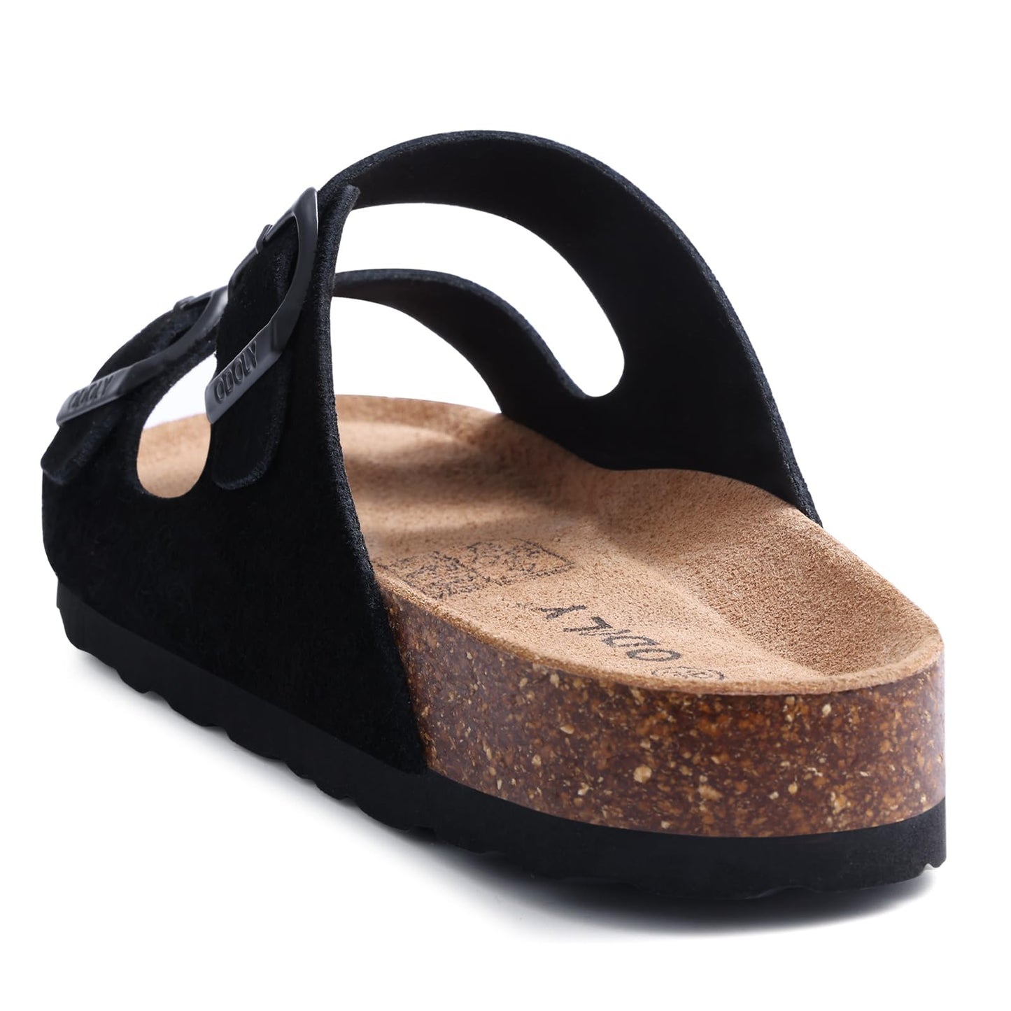 ODOLY Women's Cork Footbed Slide Sandal, Arch Support Summer Outdoor Sandals with Adjustable Buckle, Black US Women Size 10, EU Women Size 41