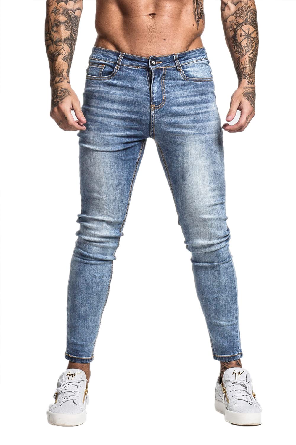 GINGTTO Men's Skinny Stretch Jeans Slim Fit (32, Black)