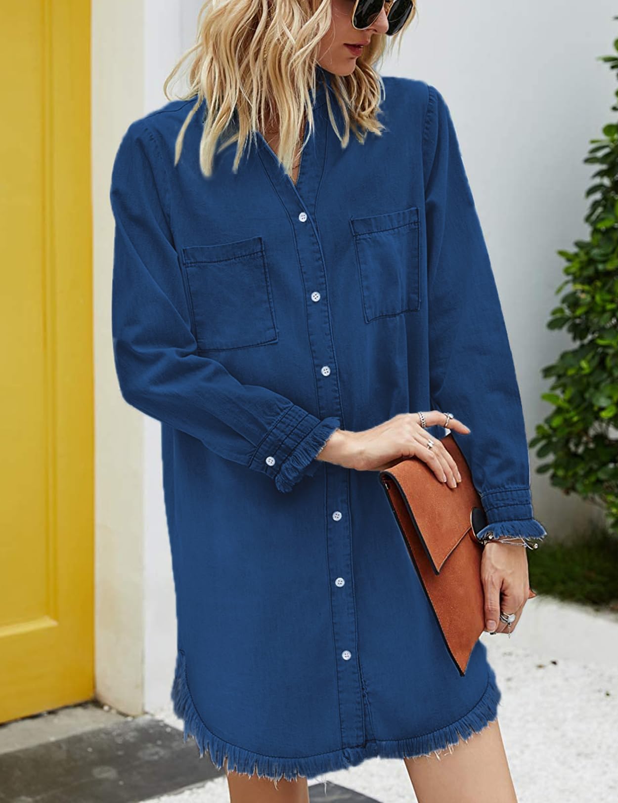Zilcremo Women Denim Shirt Dresses Long Sleeve Shirt Dresses