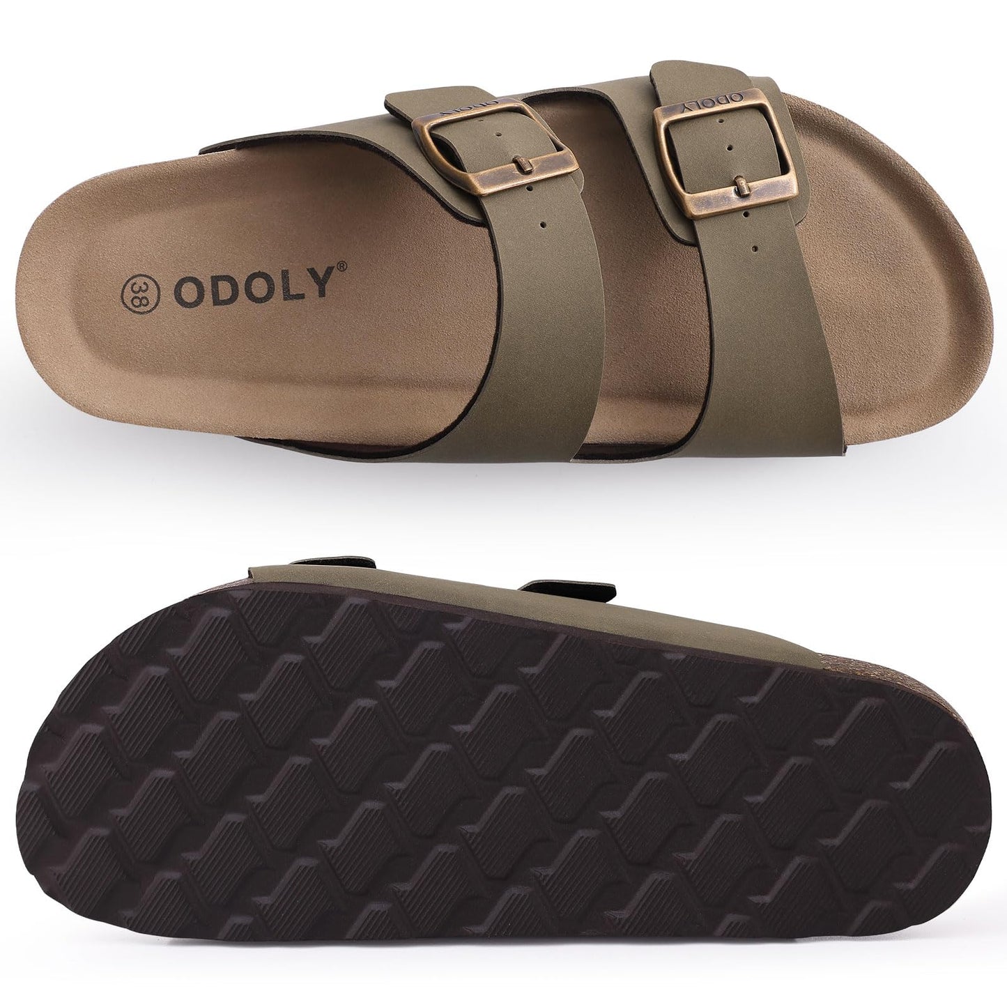 ODOLY Women's Cork Footbed Slide Sandal, Arch Support Summer Outdoor Sandals with Adjustable Buckle, Black US Women Size 10, EU Women Size 41