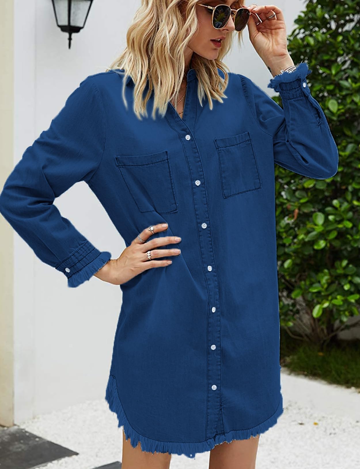 Zilcremo Women Denim Shirt Dresses Long Sleeve Shirt Dresses