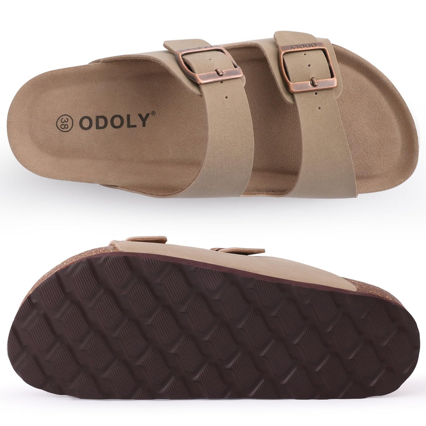 ODOLY Women's Cork Footbed Slide Sandal, Arch Support Summer Outdoor Sandals with Adjustable Buckle, Black US Women Size 10, EU Women Size 41
