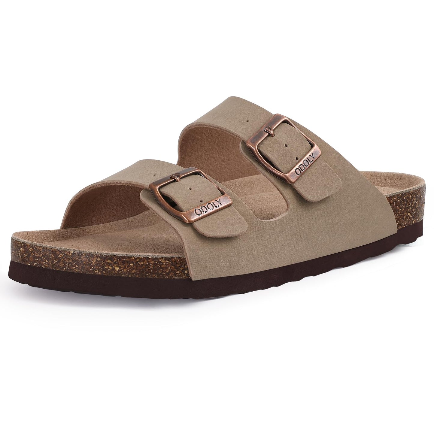 ODOLY Women's Cork Footbed Slide Sandal, Arch Support Summer Outdoor Sandals with Adjustable Buckle, Black US Women Size 10, EU Women Size 41