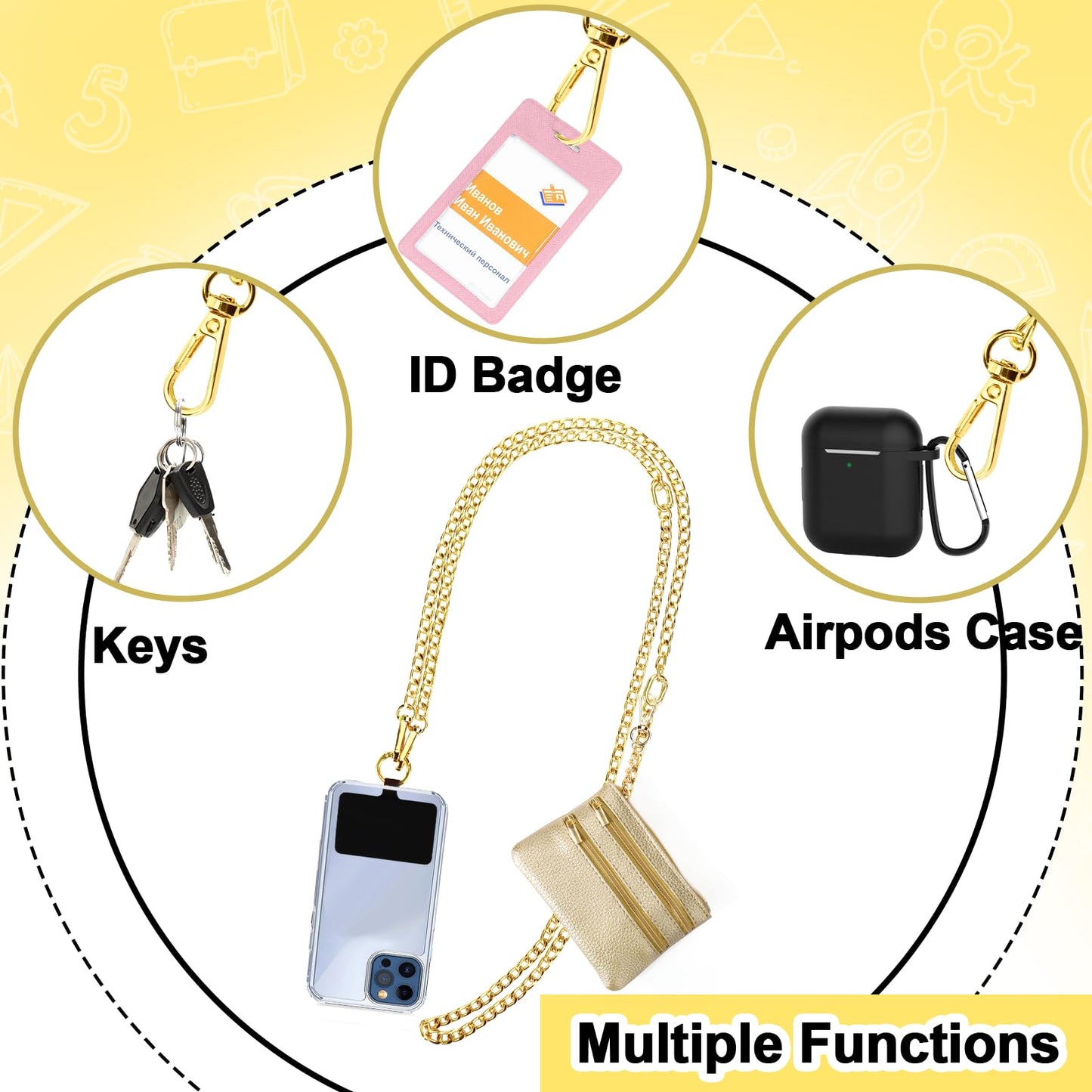XANGNIER Clip and Go Strap for Phone with Wallet Crossbody,Phone Strap with Zippered Wallet, Adjustable Anti Theft Cellphone Lanyard for Women, Cellphone Chain Accessories,Leopard