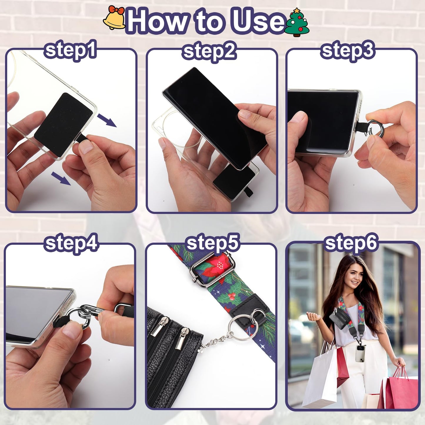 XANGNIER Clip and Go Strap for Phone with Wallet Crossbody,Phone Strap with Zippered Wallet, Adjustable Anti Theft Cellphone Lanyard for Women, Cellphone Chain Accessories,Leopard