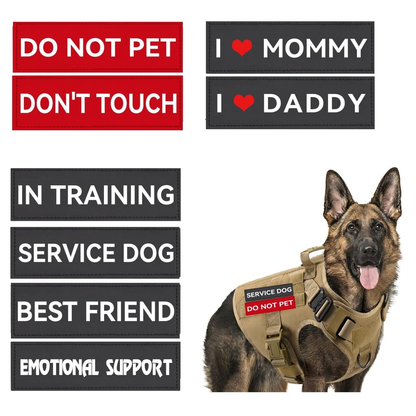 Service Dog Patch 8 Pcs, Do Not Pet, Best Friend, in Training, Emotional Support Patch, (Small -1.18 x 4.33)
