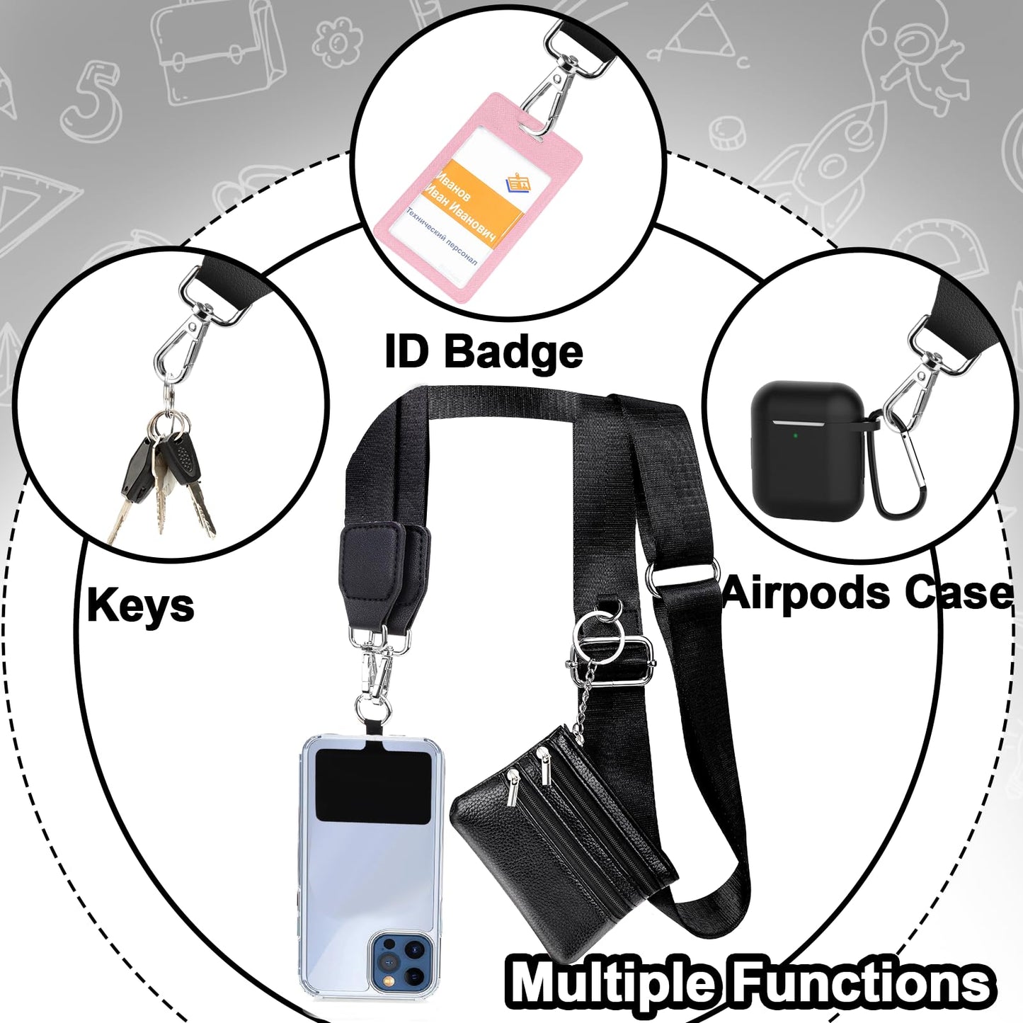 XANGNIER Clip and Go Strap for Phone with Wallet Crossbody,Phone Strap with Zippered Wallet, Adjustable Anti Theft Cellphone Lanyard for Women, Cellphone Chain Accessories,Leopard