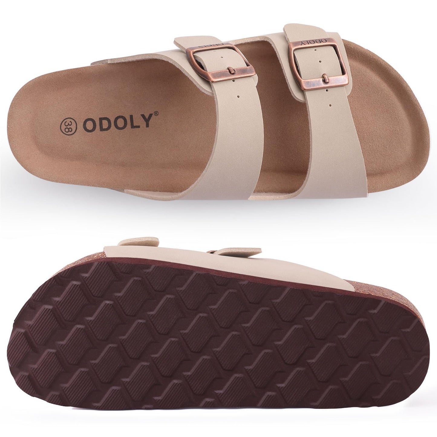 ODOLY Women's Cork Footbed Slide Sandal, Arch Support Summer Outdoor Sandals with Adjustable Buckle, Black US Women Size 10, EU Women Size 41