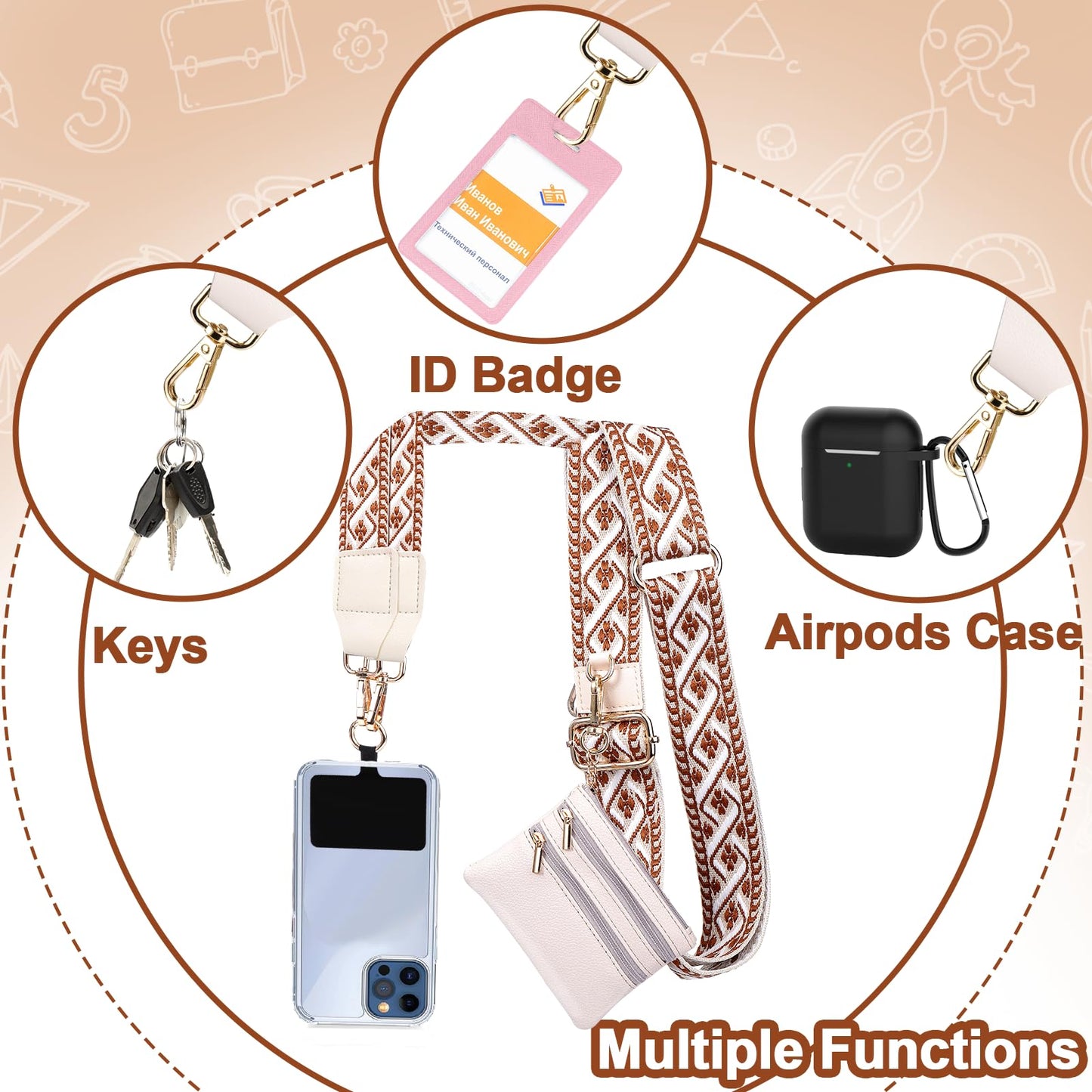 XANGNIER Clip and Go Strap for Phone with Wallet Crossbody,Phone Strap with Zippered Wallet, Adjustable Anti Theft Cellphone Lanyard for Women, Cellphone Chain Accessories,Leopard