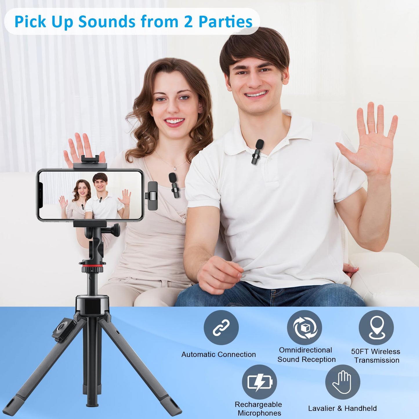 MAYBESTA Professional Wireless Lavalier Lapel Microphone for iPhone, iPad - Cordless Omnidirectional Condenser Recording Mic for Interview Video Podcast Vlog YouTube